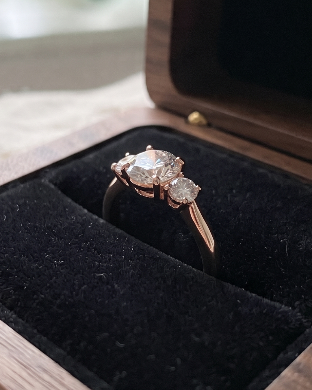 Kiashaa Jewellery three-stone diamond ring featuring a round lab-grown center with elegant oval accents.