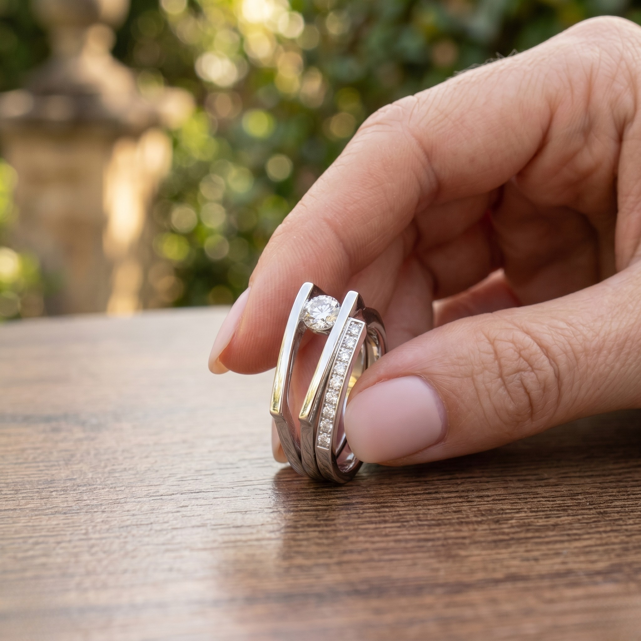 Geometric open-frame lab-grown diamond ring in white gold by Kiashaa Jewellery with 0.62 CTW of round diamonds.