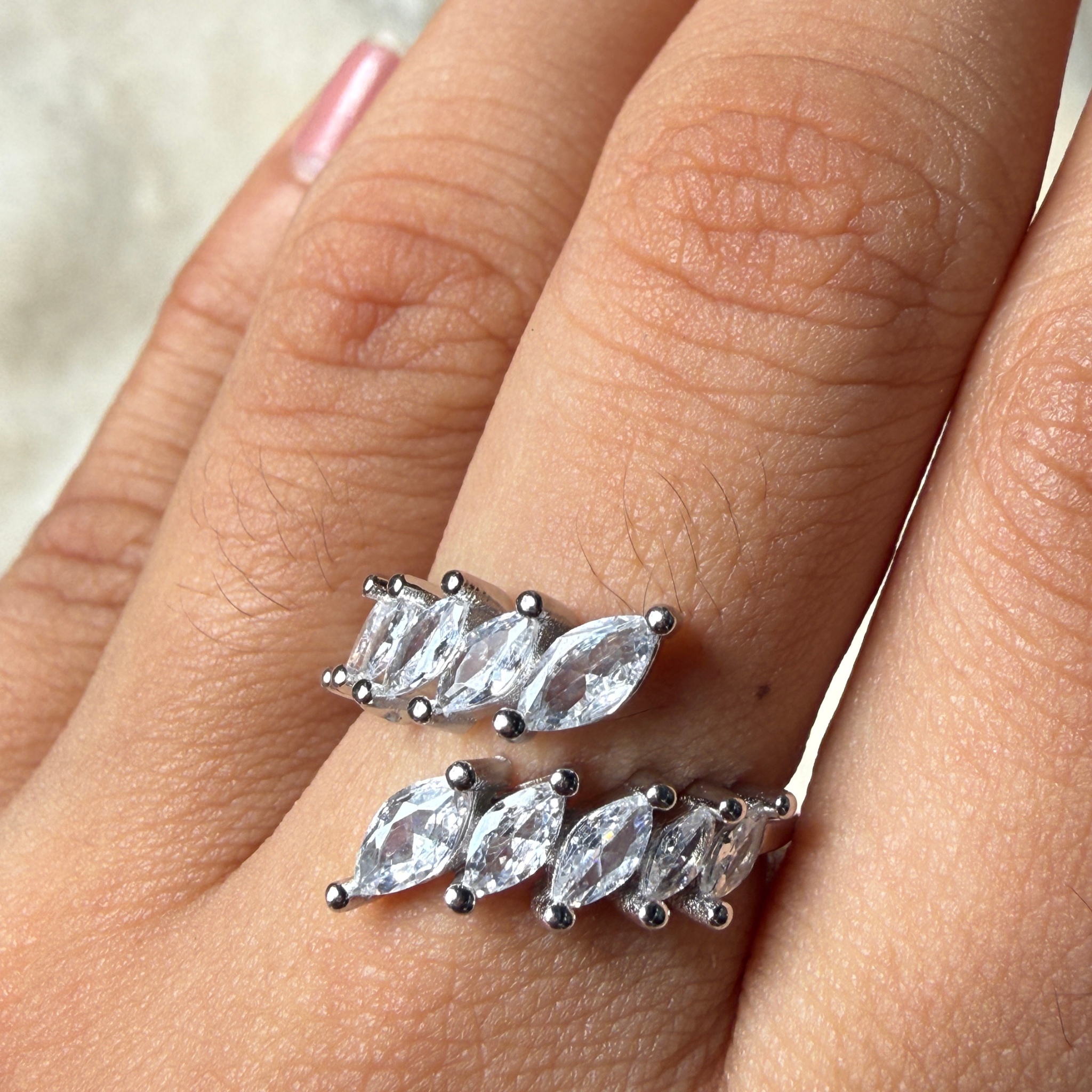 Ten marquise lab-grown diamond open wrap ring in white gold by Kiashaa Jewellery.