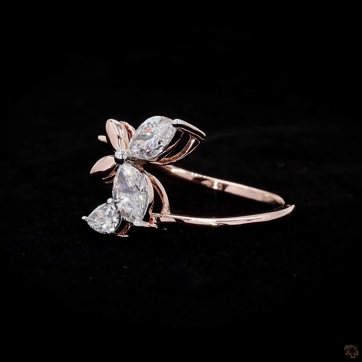 Marquise Diamond Butterfly Ring in 9K, 14K & 18K Gold