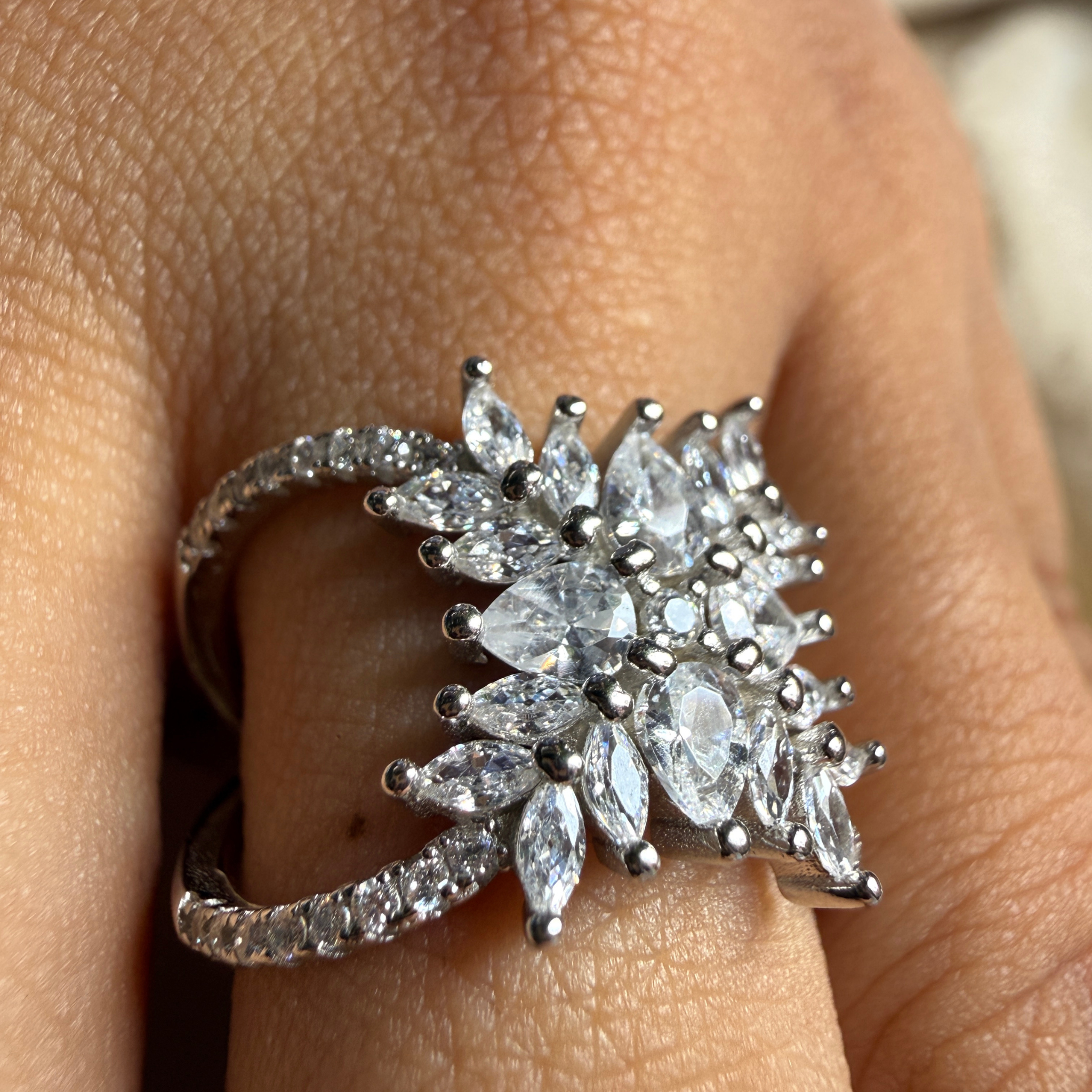 Pear and marquise floral lab-grown diamond statement ring by Kiashaa Jewellery.