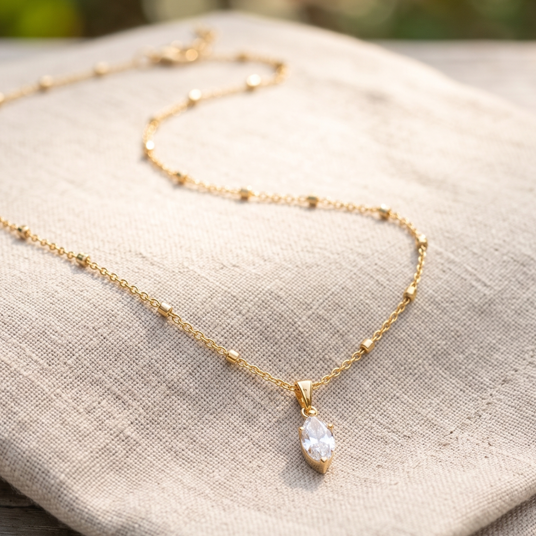 Eternal Marquise 0.66 CT solitaire pendant necklace by Kiashaa Jewellery featuring a 9 × 4.5 mm marquise center stone.