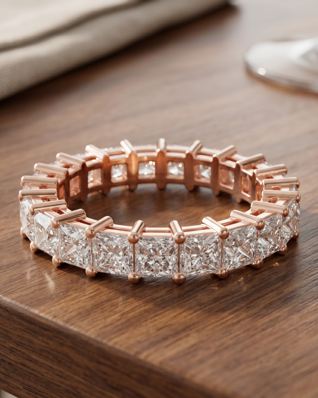 Kiashaa Jewellery princess-cut lab-grown diamond eternity ring in white gold with elegant continuous brilliance.
