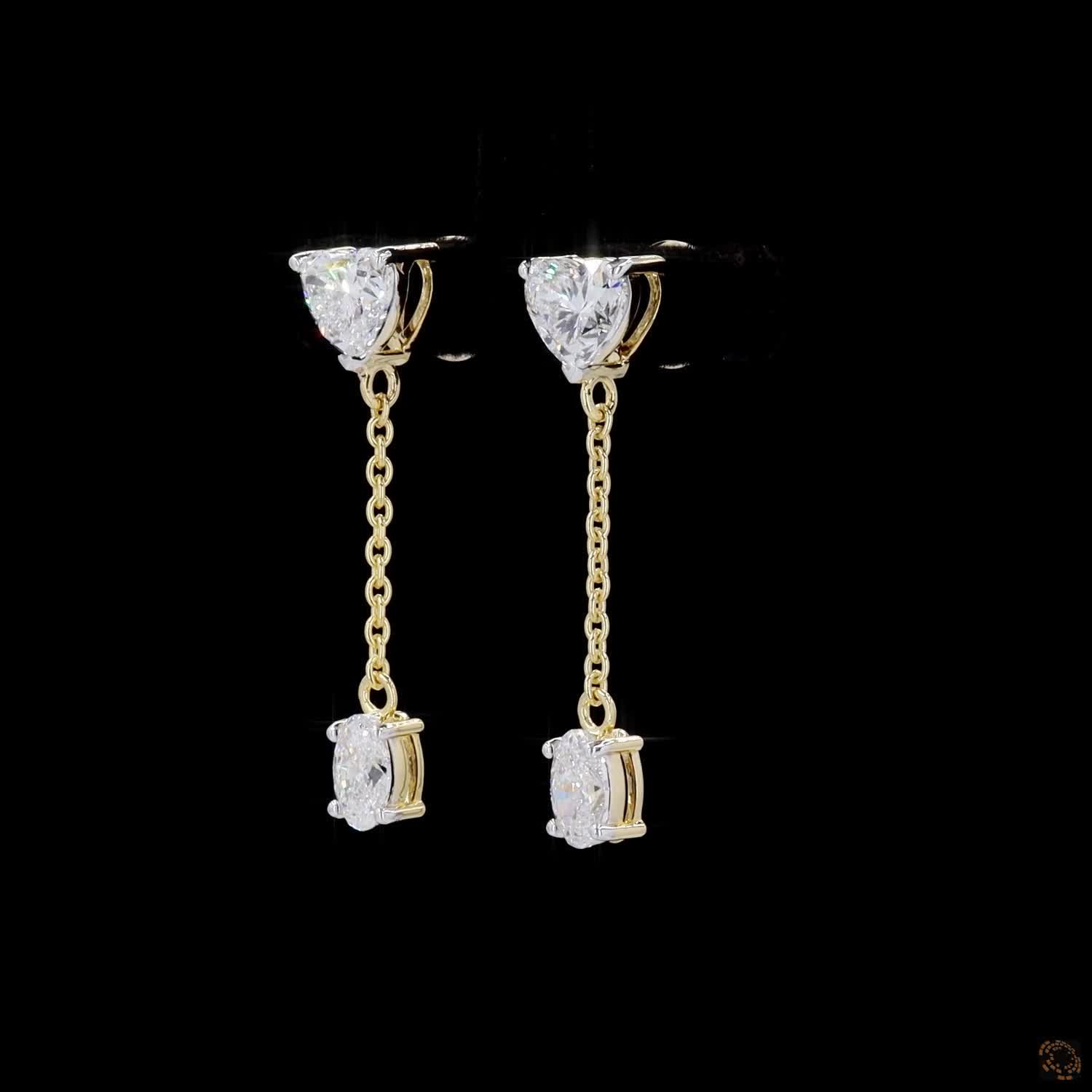 Heart & Oval Diamond Drop Earrings in 9K, 14K & 18K Gold