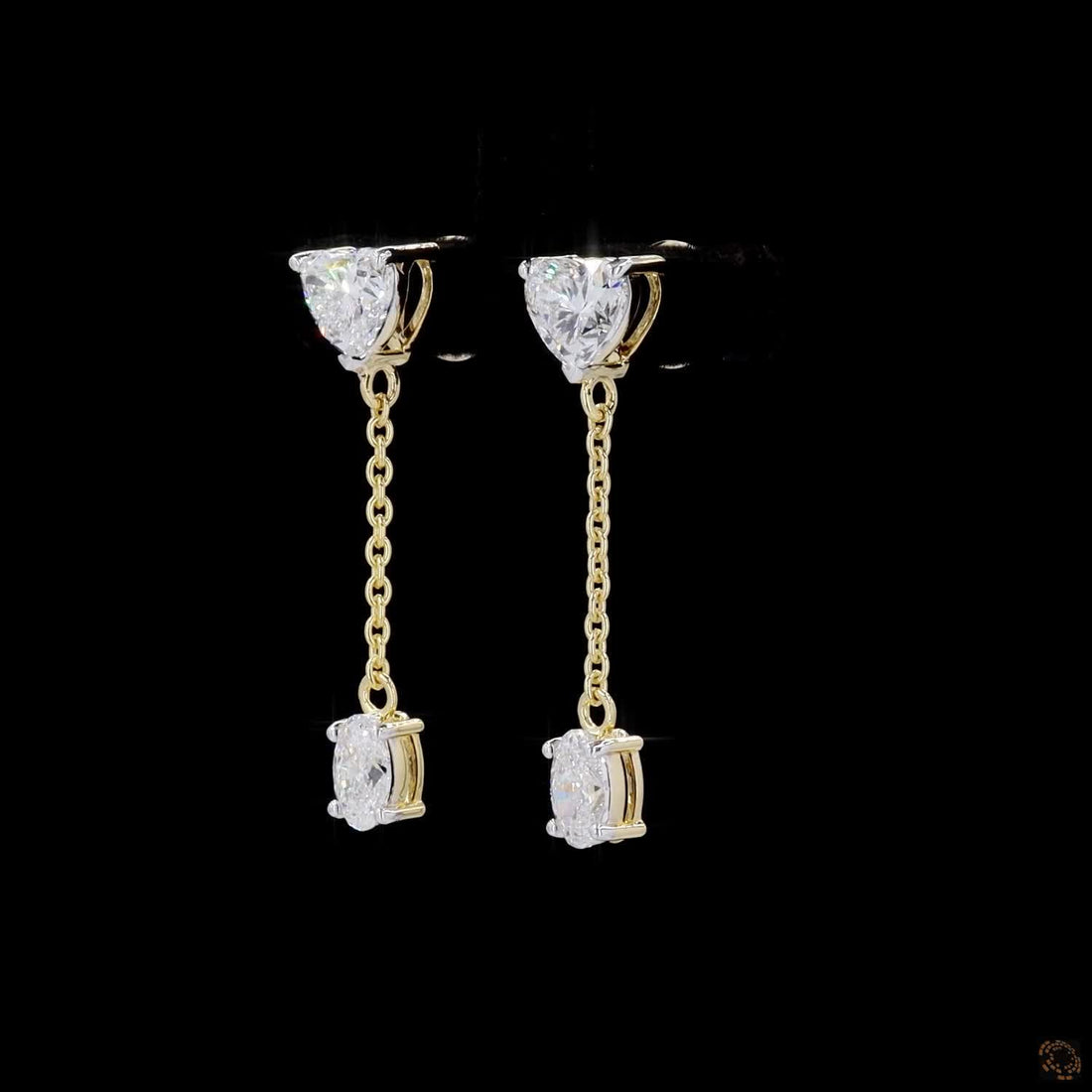 Heart & Oval Diamond Drop Earrings in 9K, 14K & 18K Gold
