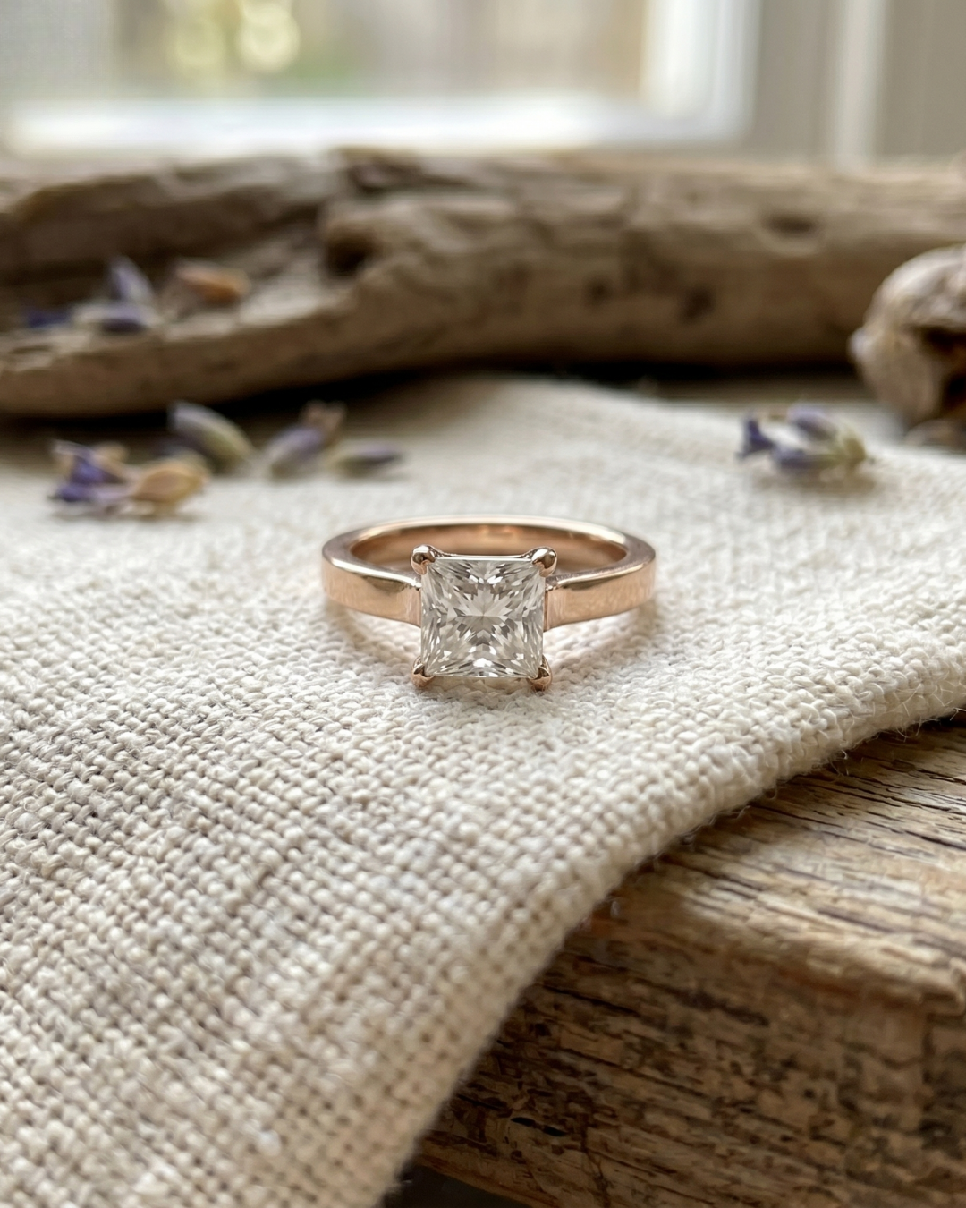 Kiashaa Jewellery 1 carat princess lab-grown diamond ring in rose gold with a sleek polished solitaire band.