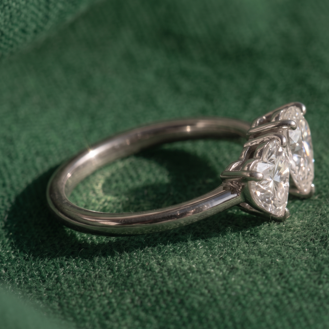Two fancy-cut diamond You and Me engagement ring with polished gold band