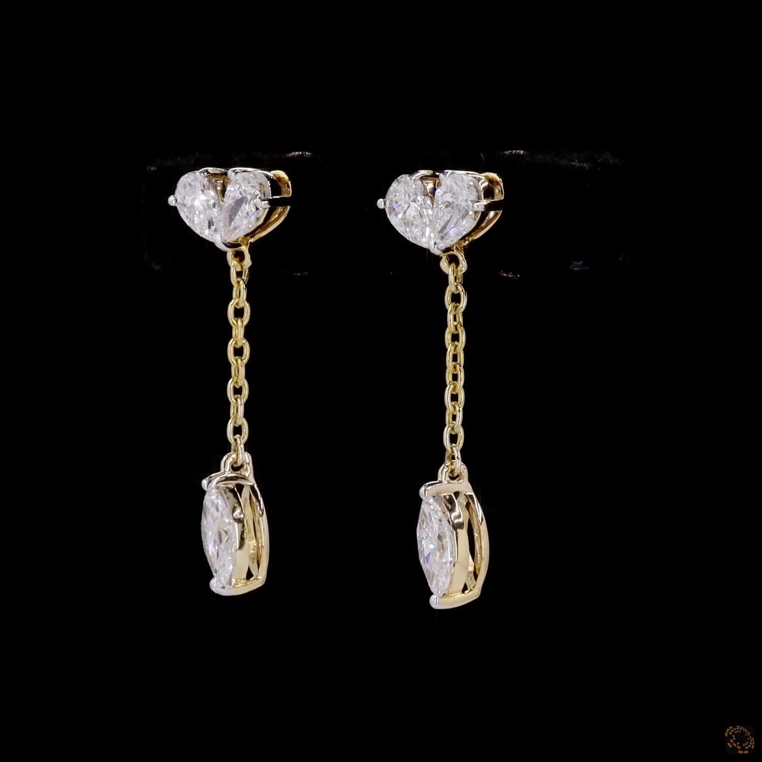 Pear Heart & Marquise Diamond Drop Earrings in 9K, 14K & 18K Gold