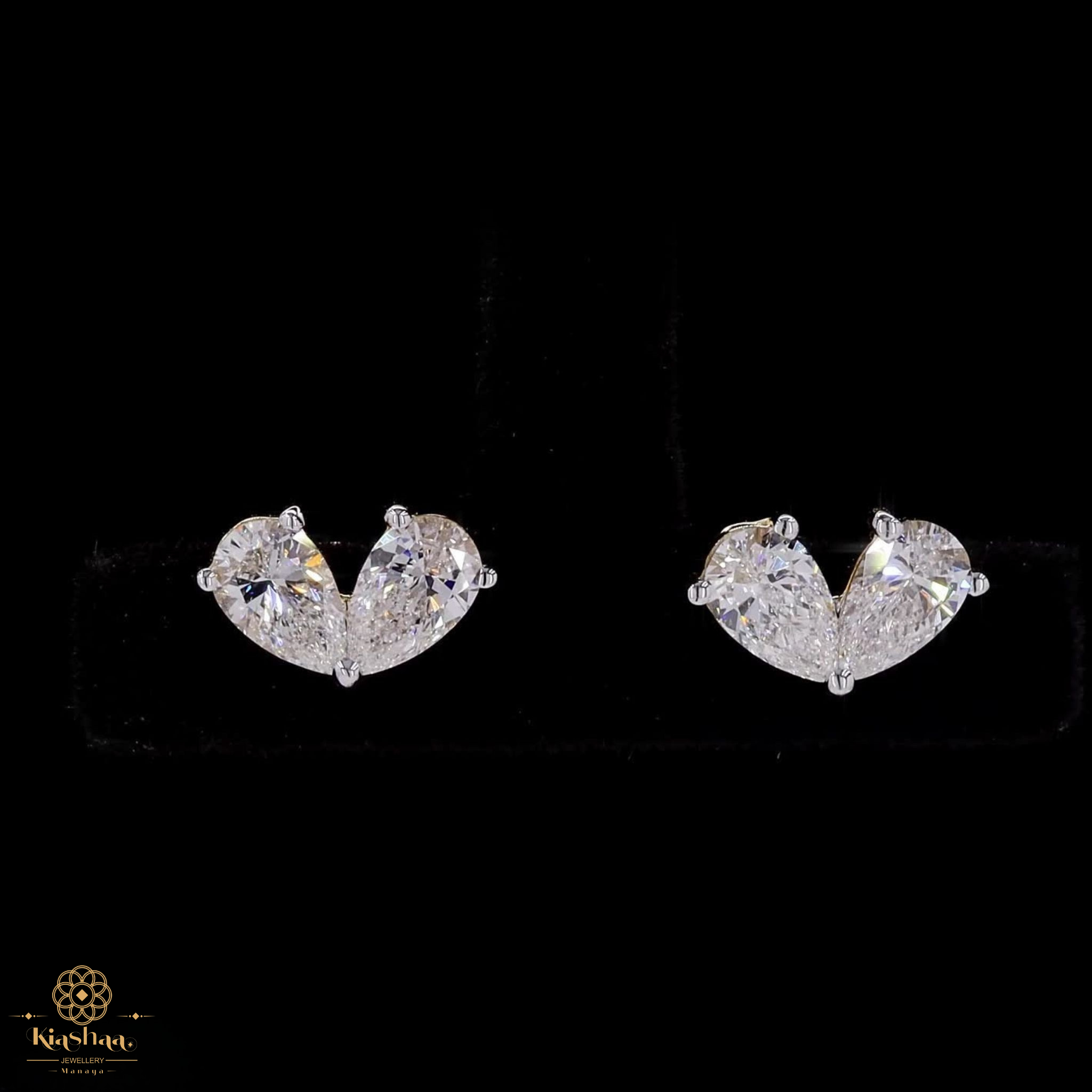 Double Pear Diamond Heart Stud Earrings in 9K, 14K & 18K Gold