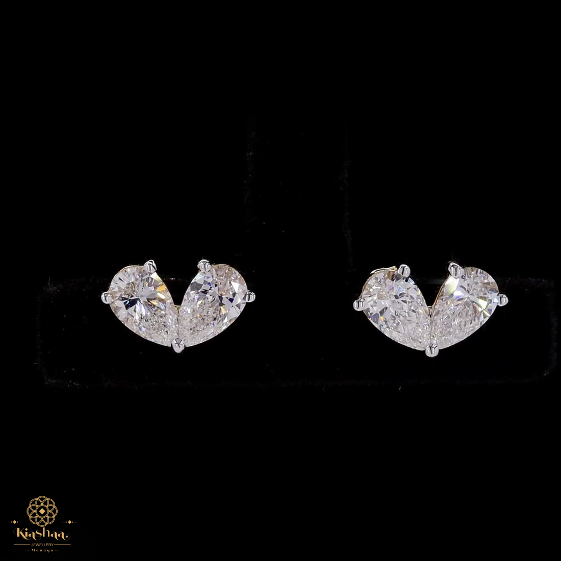 Double Pear Diamond Heart Stud Earrings in 9K, 14K & 18K Gold