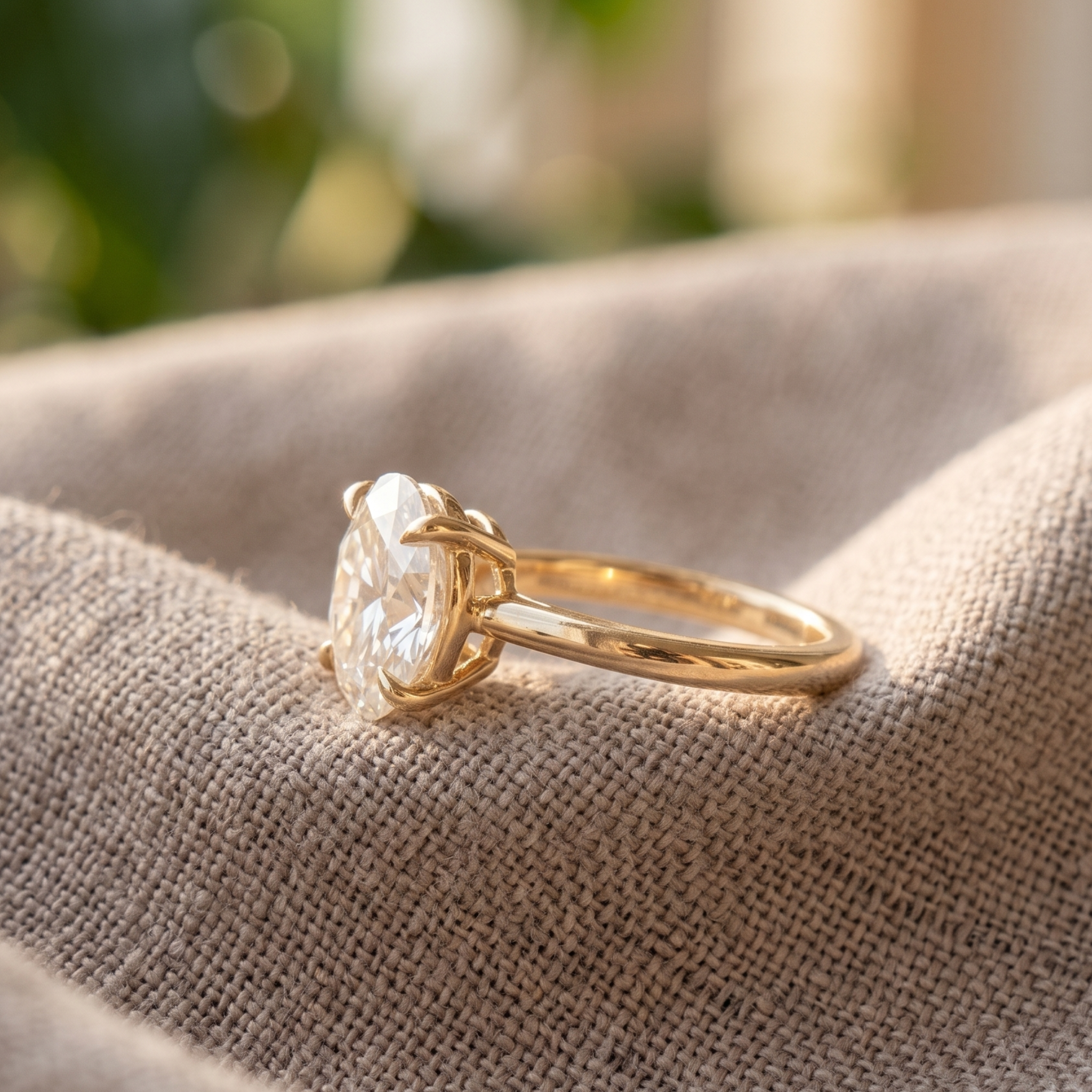 Kiashaa Jewellery 0.78 CT oval solitaire diamond ring in polished yellow gold.