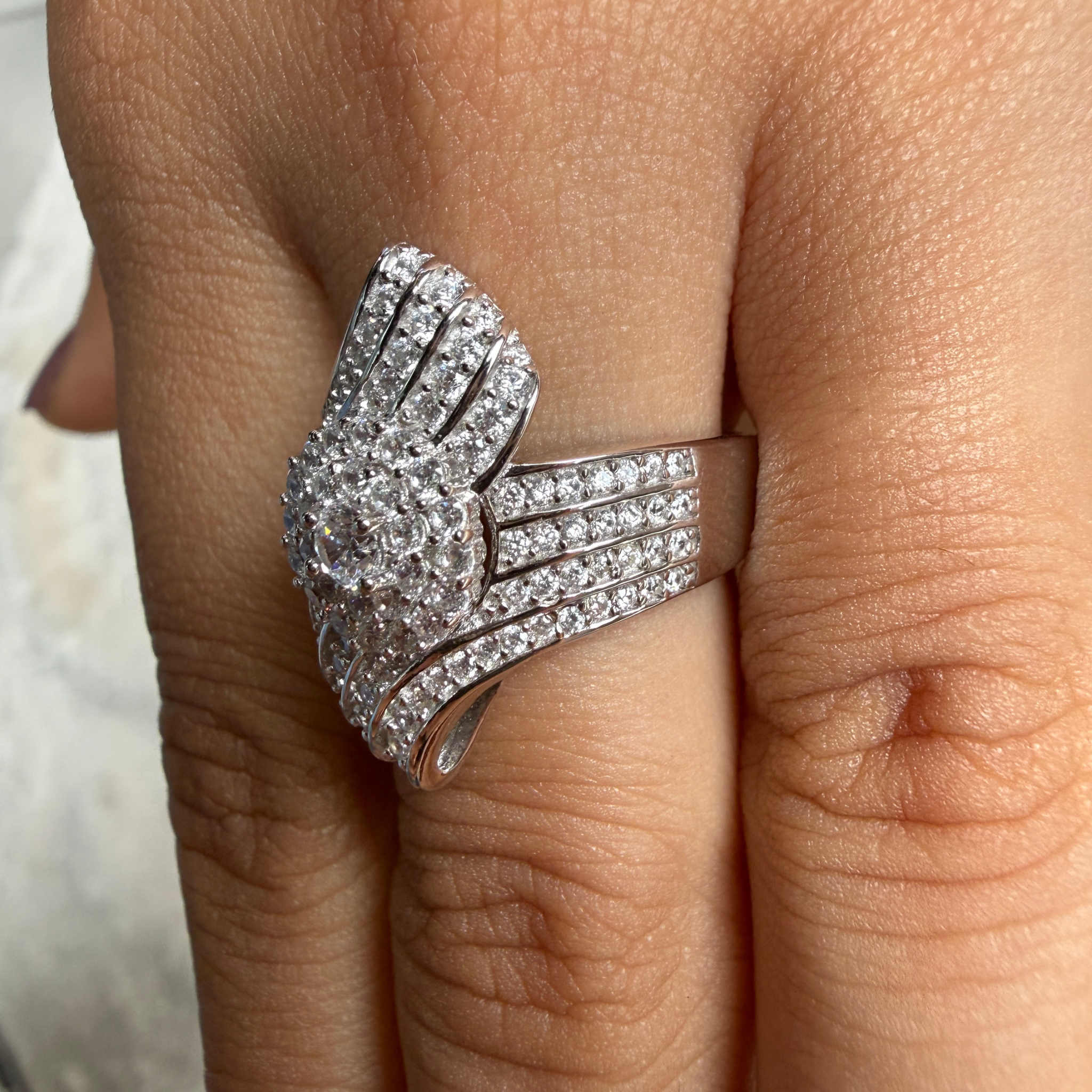 Round lab-grown diamond multi-row statement ring by Kiashaa Jewellery.