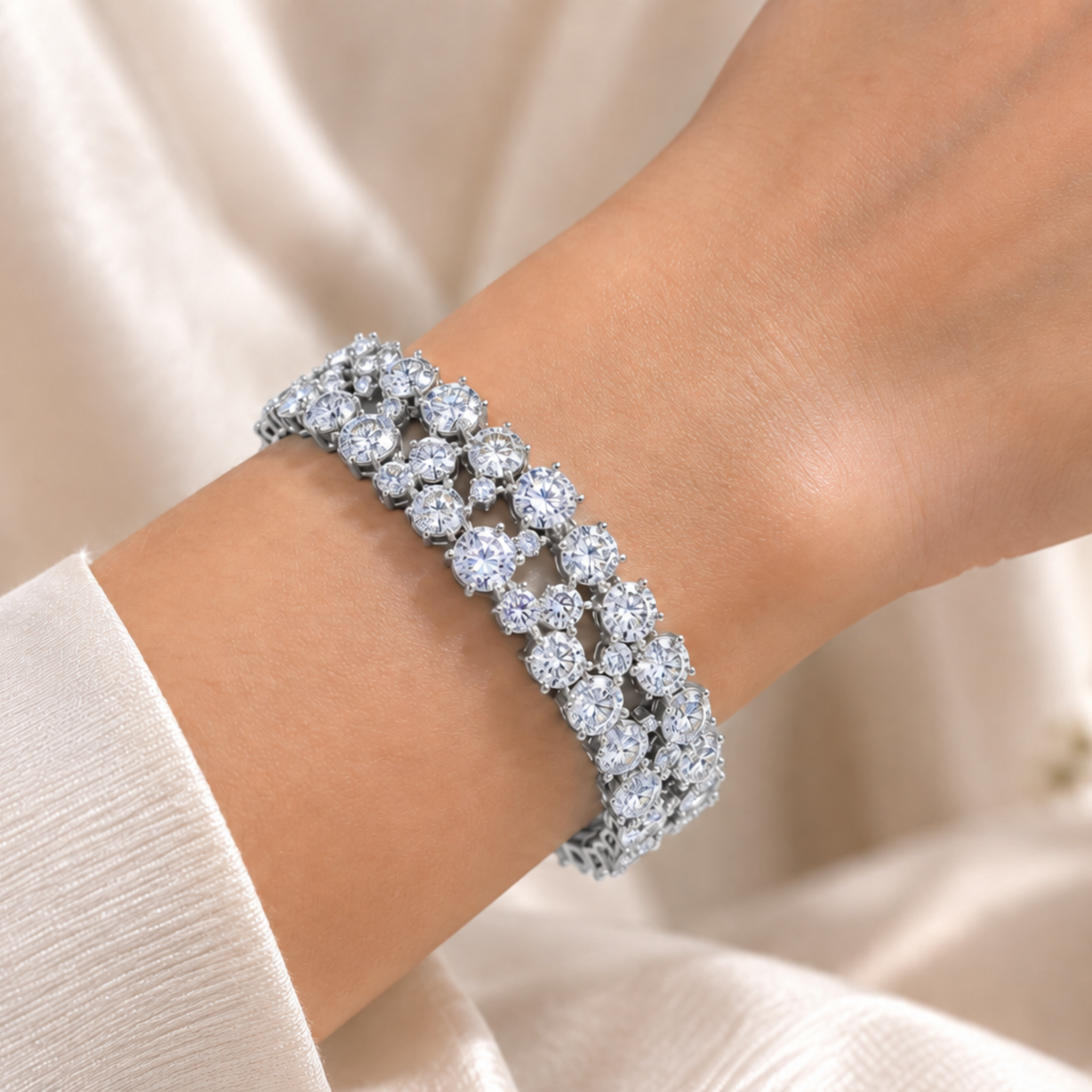 14.45 CTW Two-Row Round Diamond Bracelet in 14K & 18K Gold