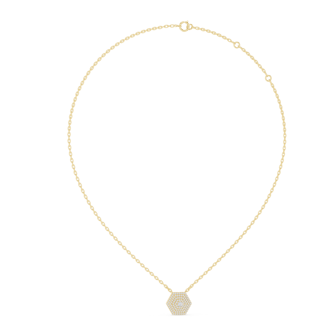 Hexagon Pavé Diamond Pendant | 14K & 18K Gold | IGI
