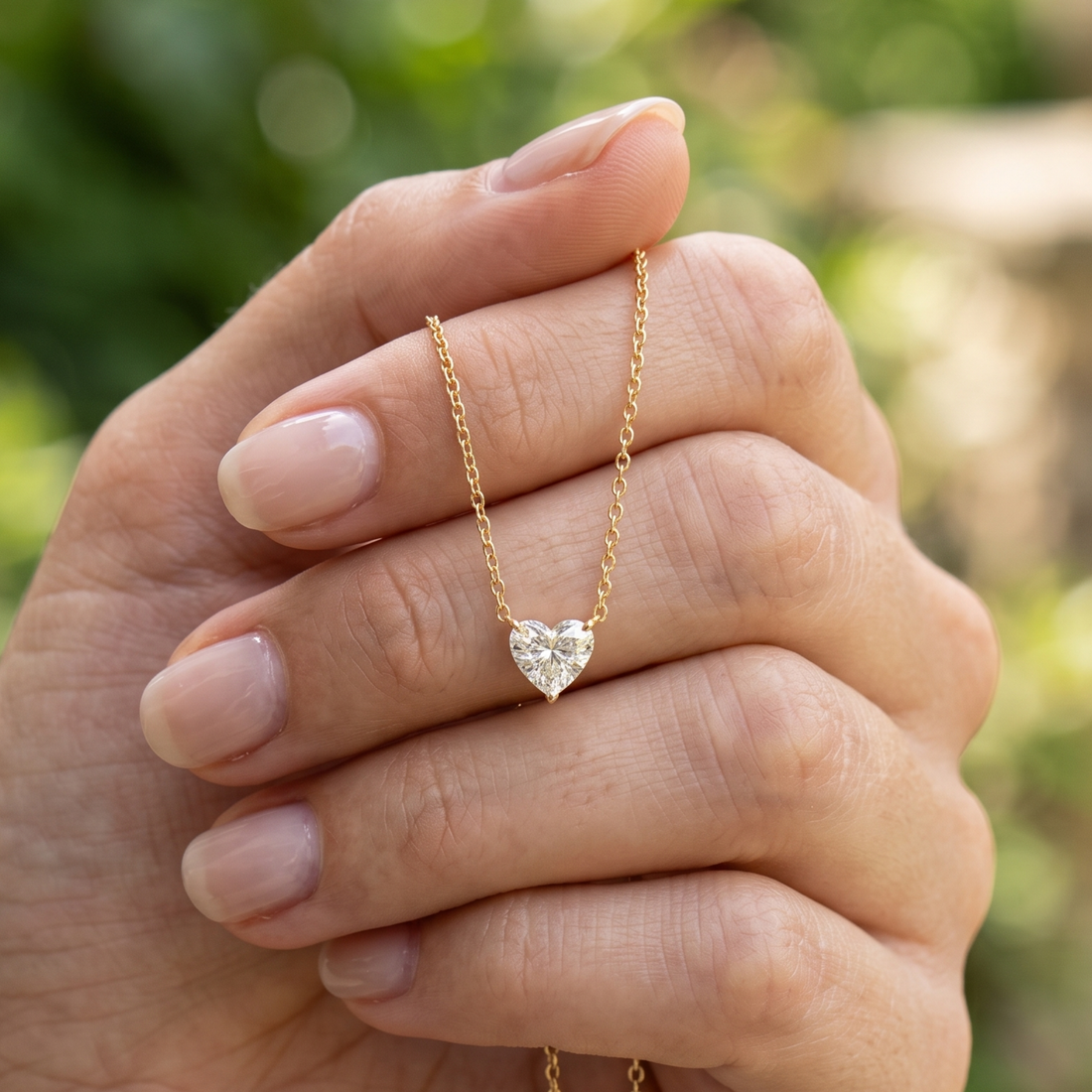 Kiashaa Jewellery 1.67 CT heart diamond solitaire necklace in polished yellow gold.