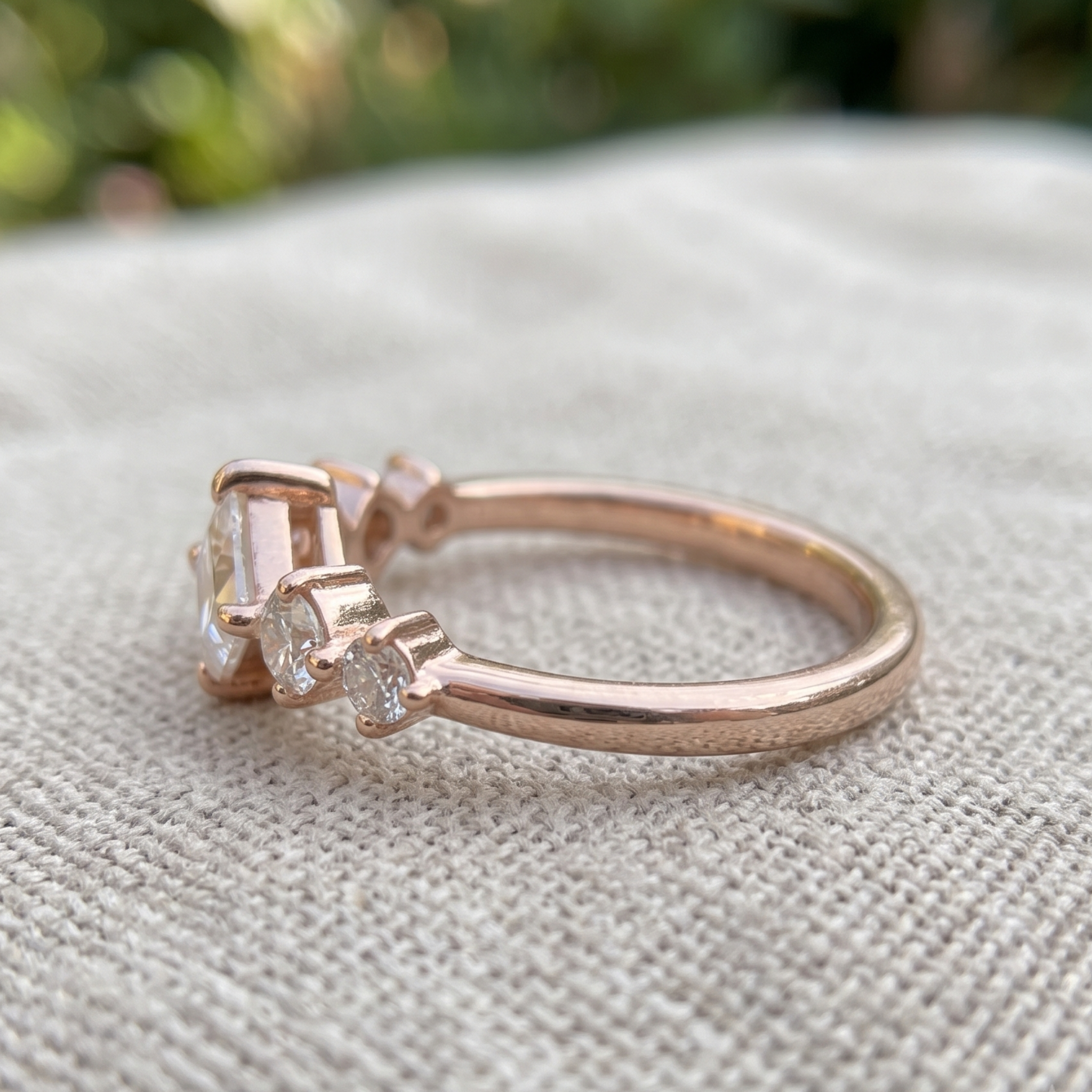Kiashaa Jewellery 0.764 CTW princess and round diamond ring in polished rose gold.