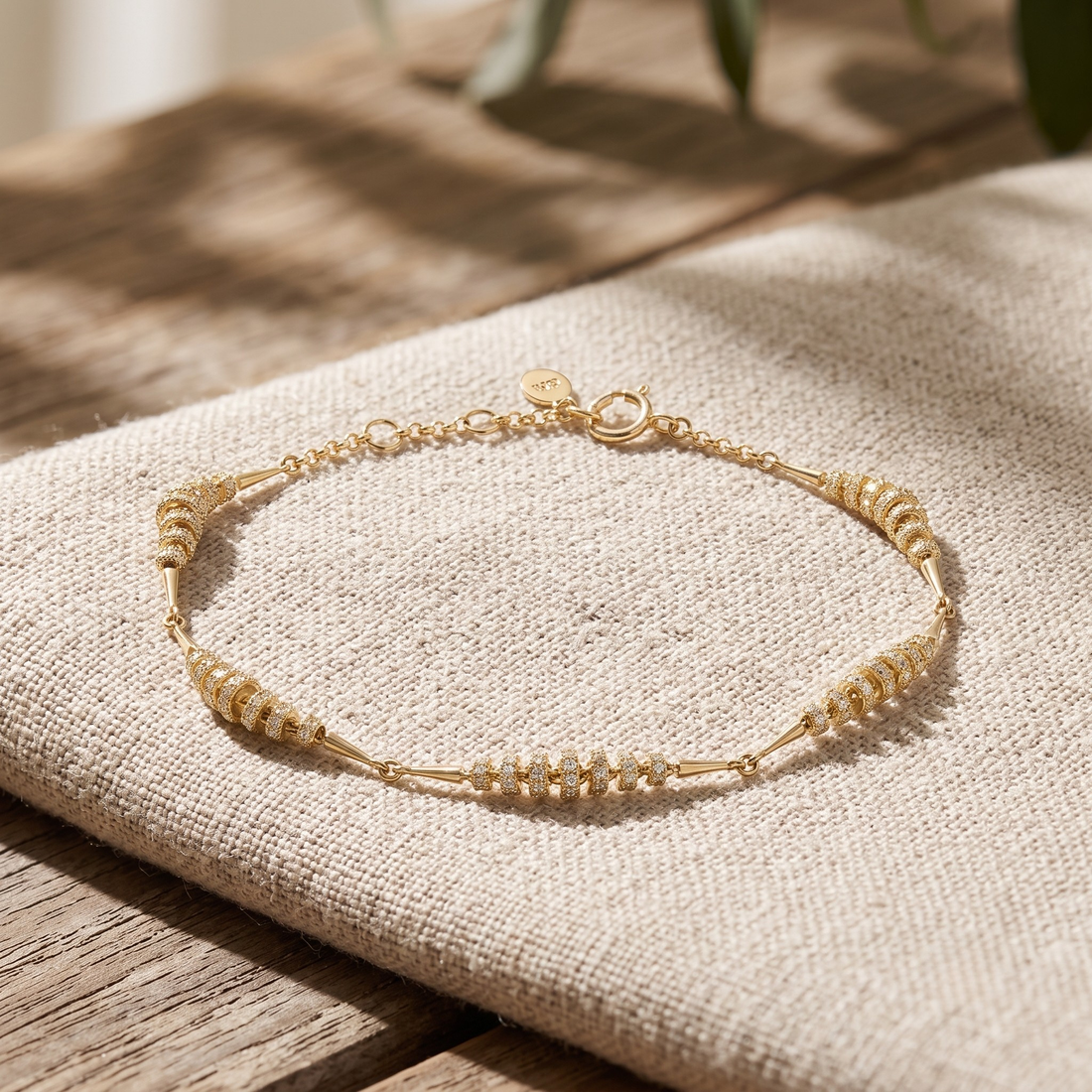 Kiashaa Jewellery 2.55 CTW round diamond station bracelet in polished yellow gold.