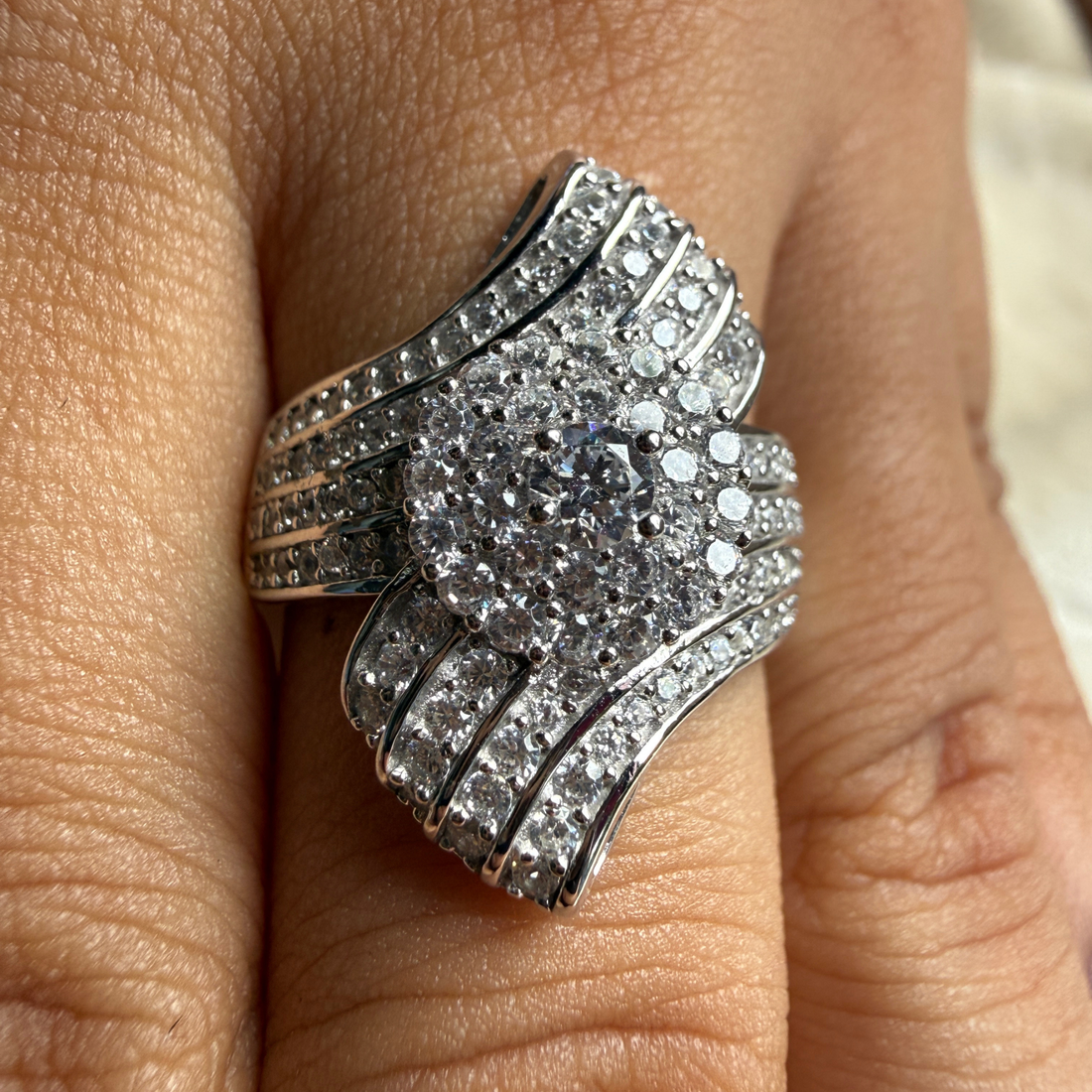 Round lab-grown diamond multi-row statement ring by Kiashaa Jewellery.