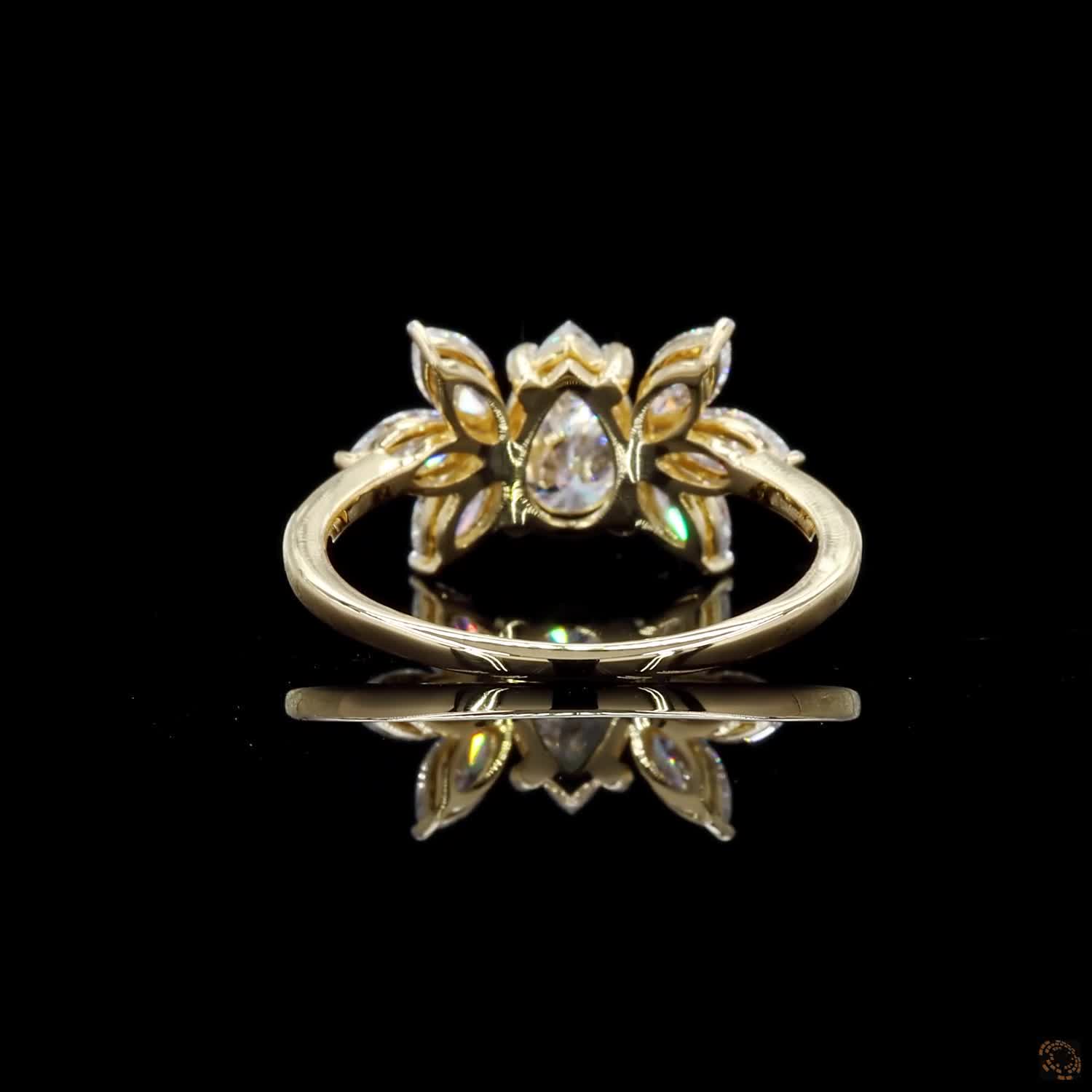 Pear & Marquise Diamond Floral Cluster Ring in 9K, 14K & 18K Gold