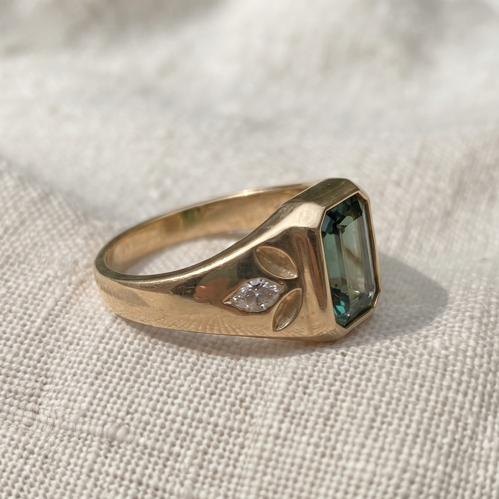 Verdant Signet 1.39 CTW Emerald & Side Diamond Ring in 9K, 14K & 18K Gold