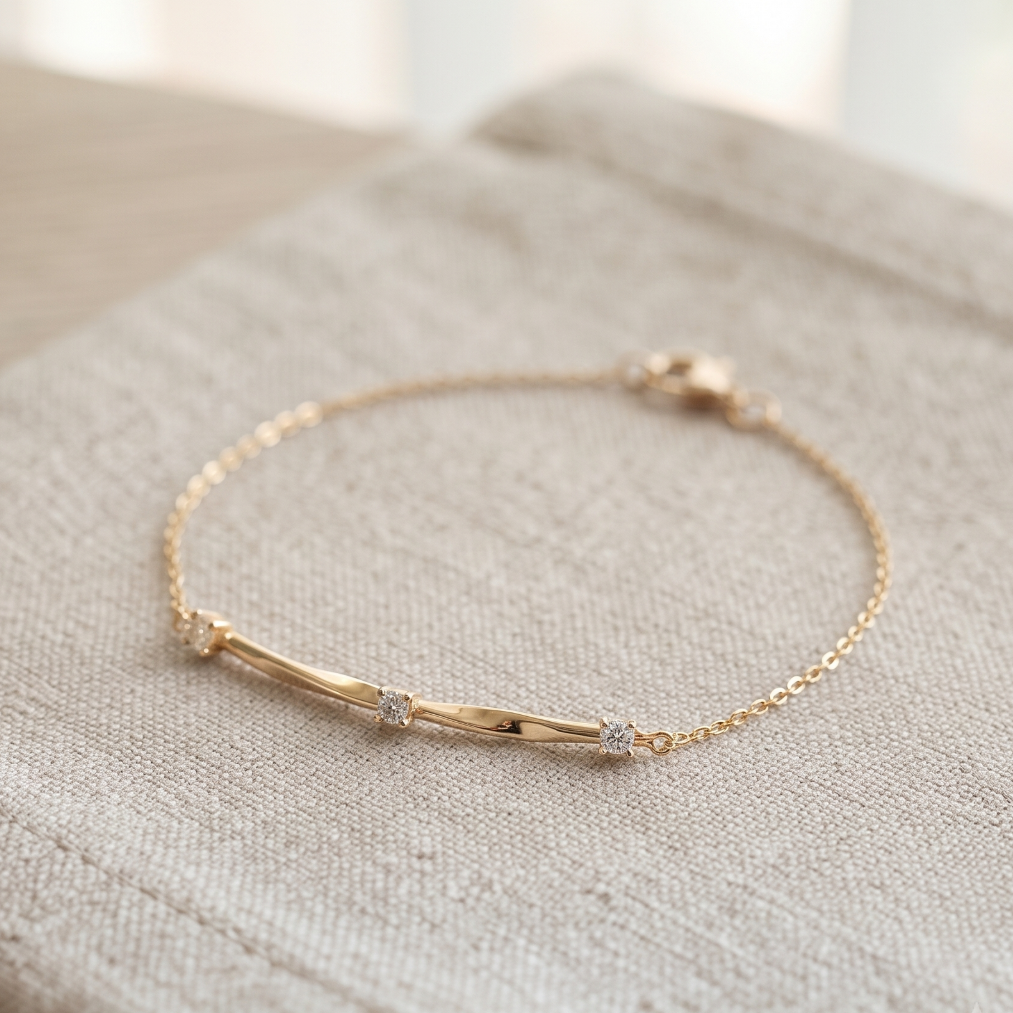 Kiashaa Jewellery 0.075 CTW round diamond bar bracelet in polished yellow gold.