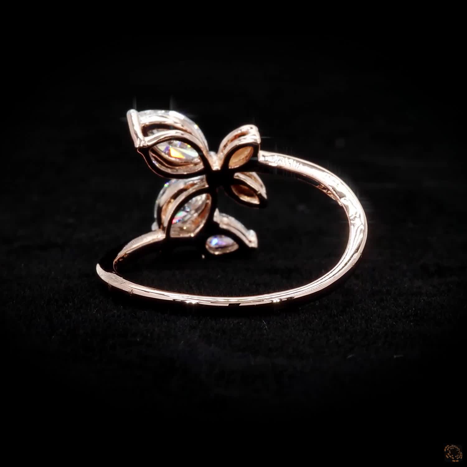 Marquise Diamond Butterfly Ring in 9K, 14K & 18K Gold