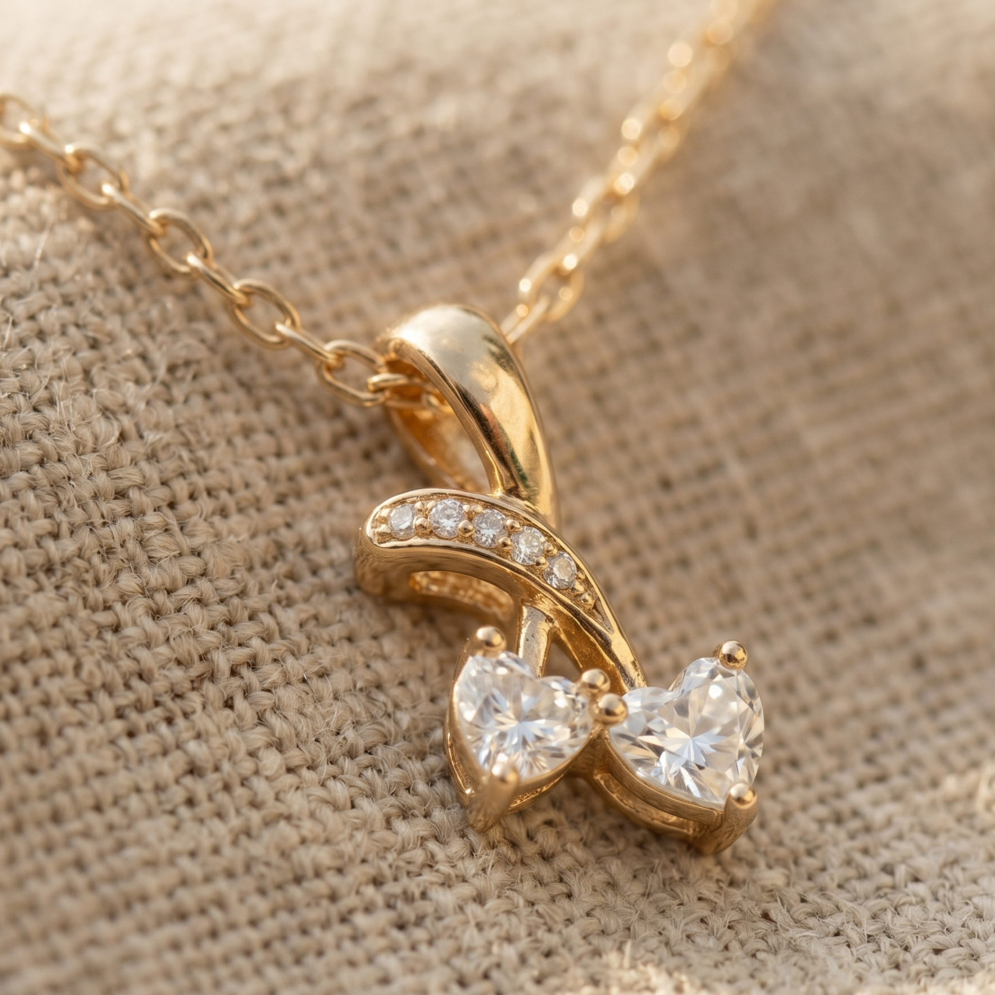 Twin Amour 0.26 CTW Heart Diamond Pendant Necklace in 9K, 14K & 18K Gold