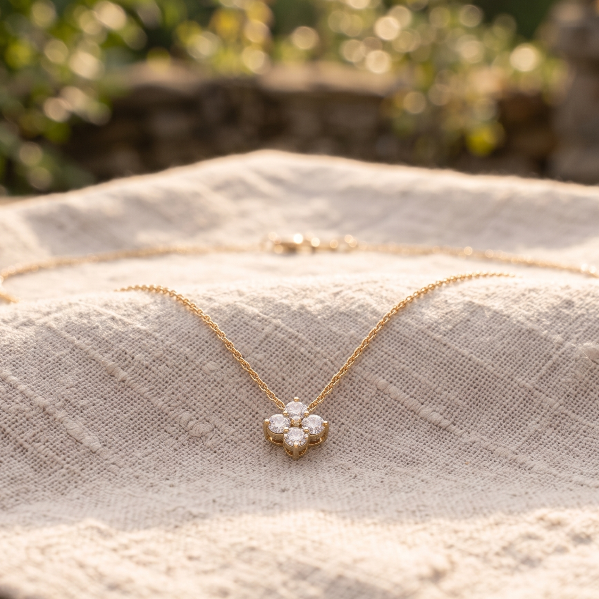 Kiashaa Jewellery 0.14 CTW round diamond flower necklace in polished yellow gold.