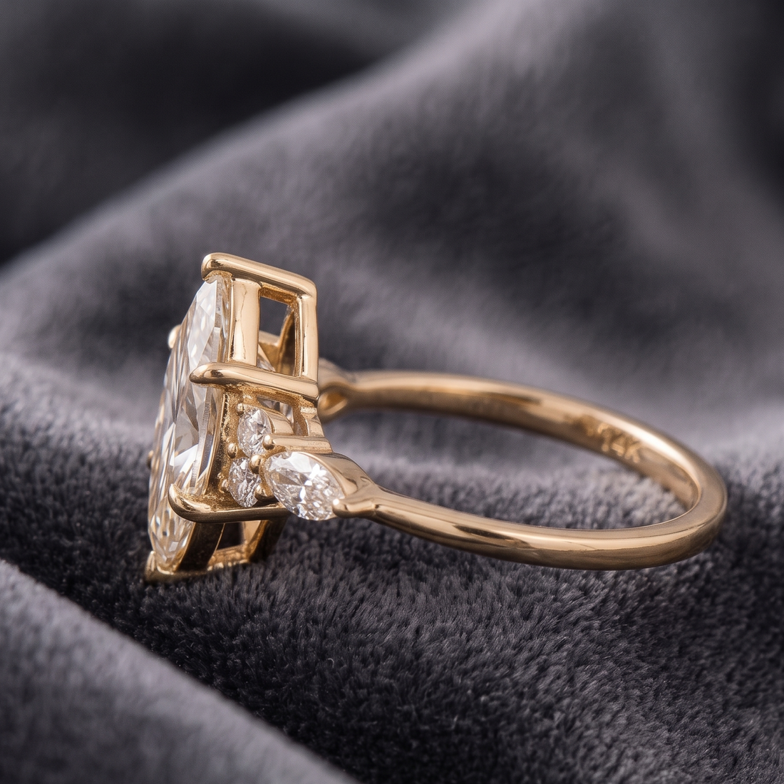 Seven stone marquise and round diamond cluster engagement ring