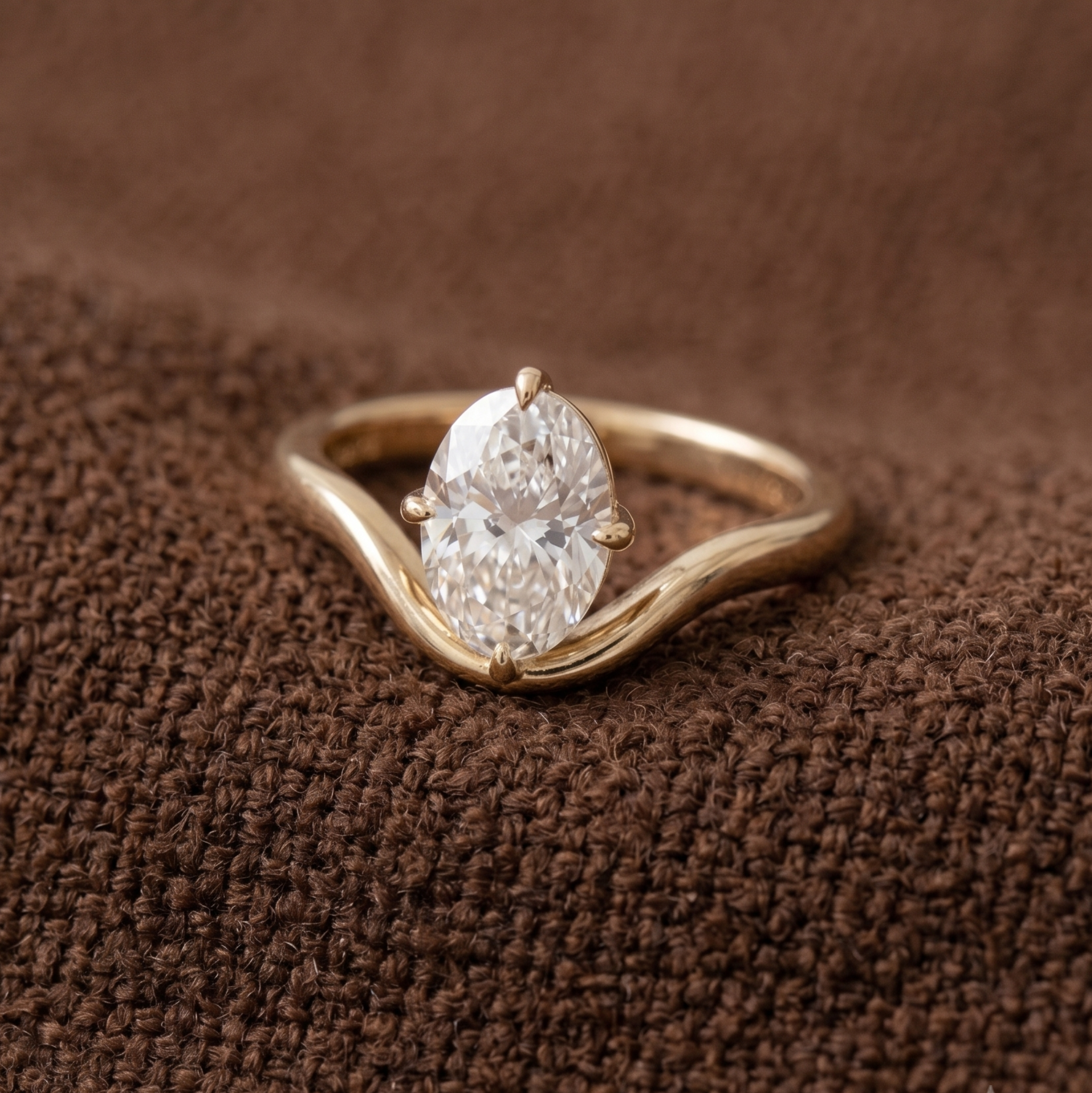 3.13 CT Oval Diamond Solitaire Engagement Ring | Oval Cut Sculptural Ring in 9K, 14K & 18K Gold