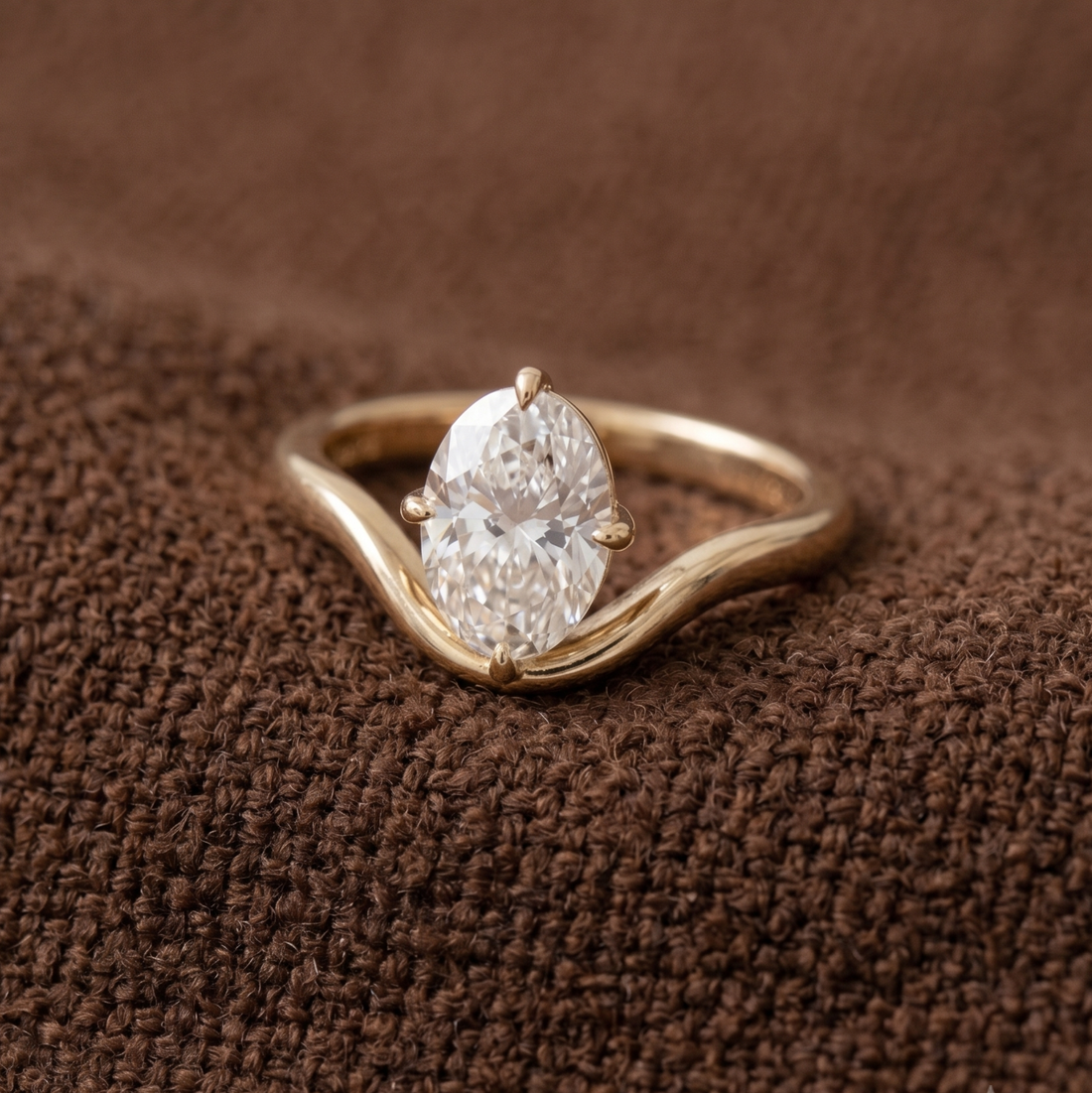 3.13 CT Oval Diamond Solitaire Engagement Ring | Oval Cut Sculptural Ring in 9K, 14K & 18K Gold