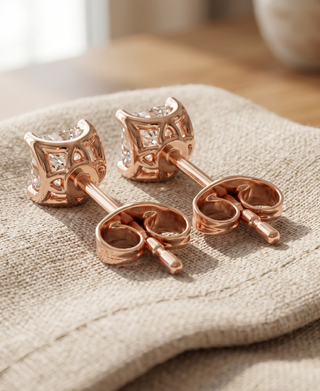 Luxury princess-cut lab-grown diamond earrings for weddings and everyday wear.