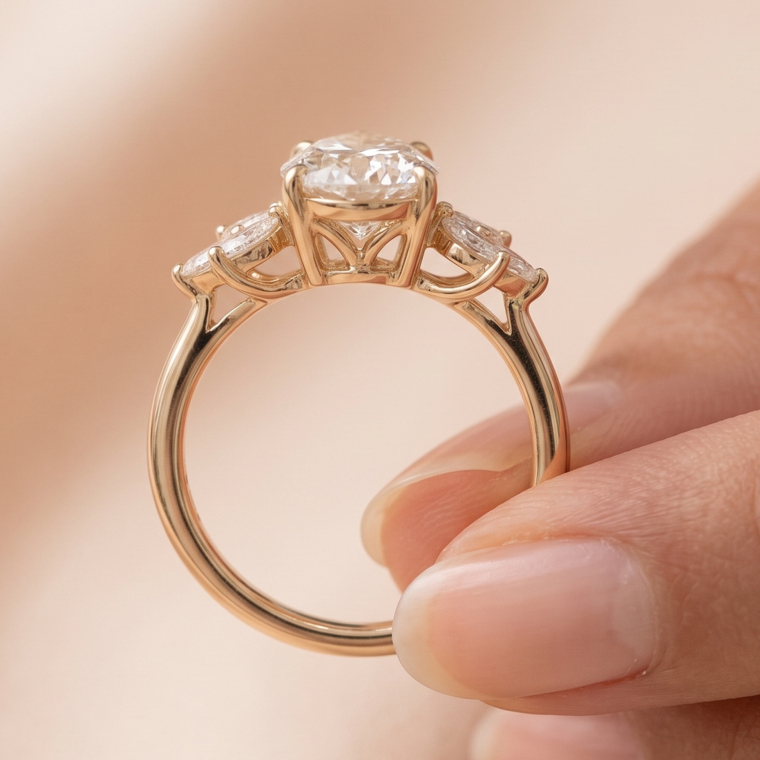 8 × 6 mm pear diamond floral engagement ring by Kiashaa Jewellery