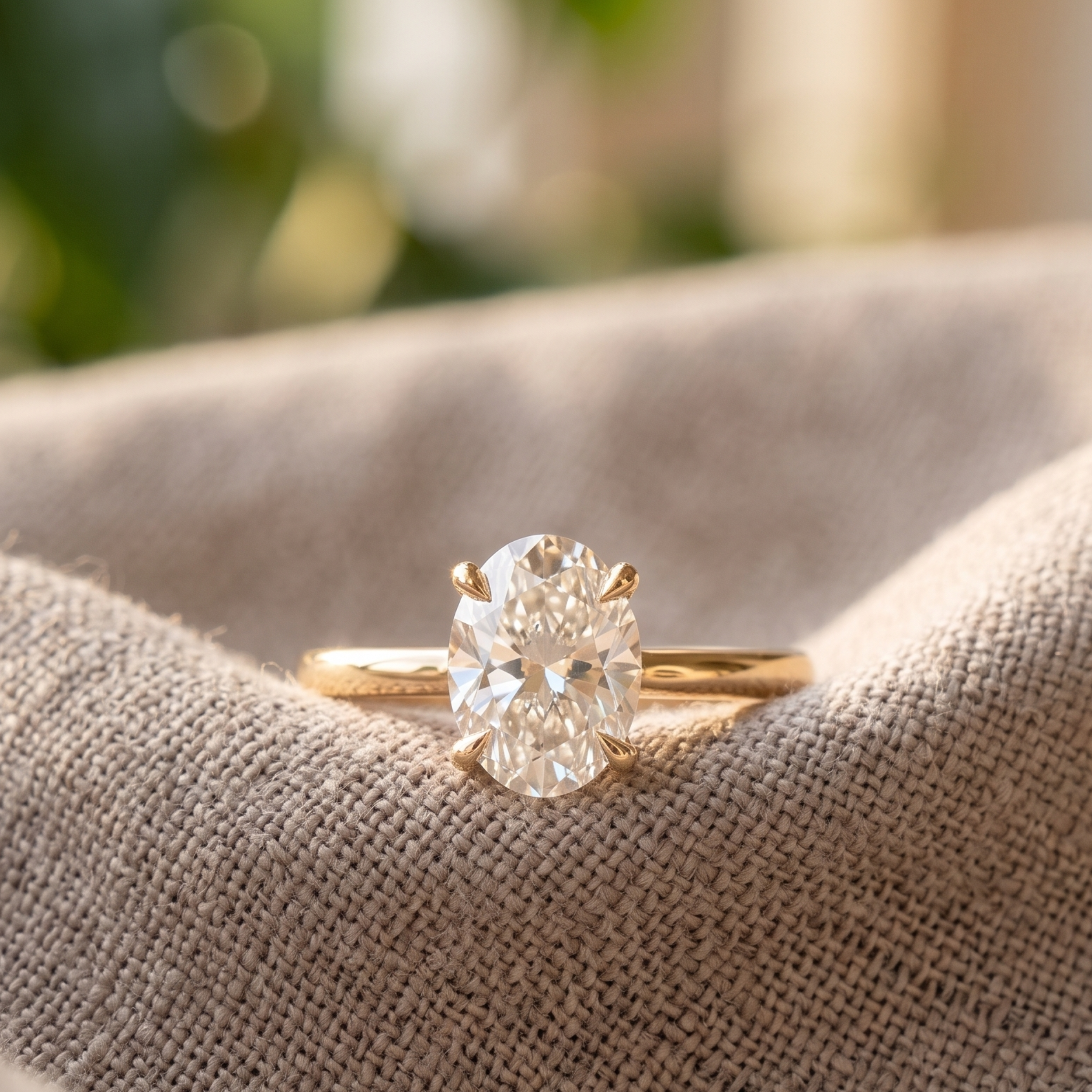 Kiashaa Jewellery 0.78 CT oval solitaire diamond ring in polished yellow gold.