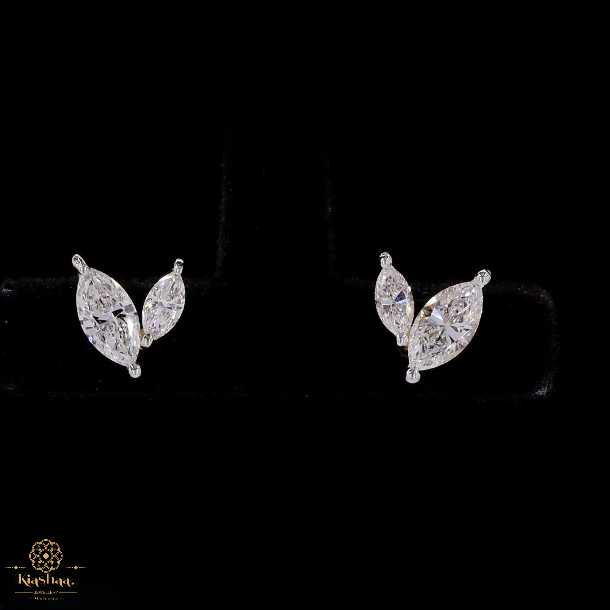 Two-Marquise Diamond Leaf Stud Earrings in 9K, 14K & 18K Gold