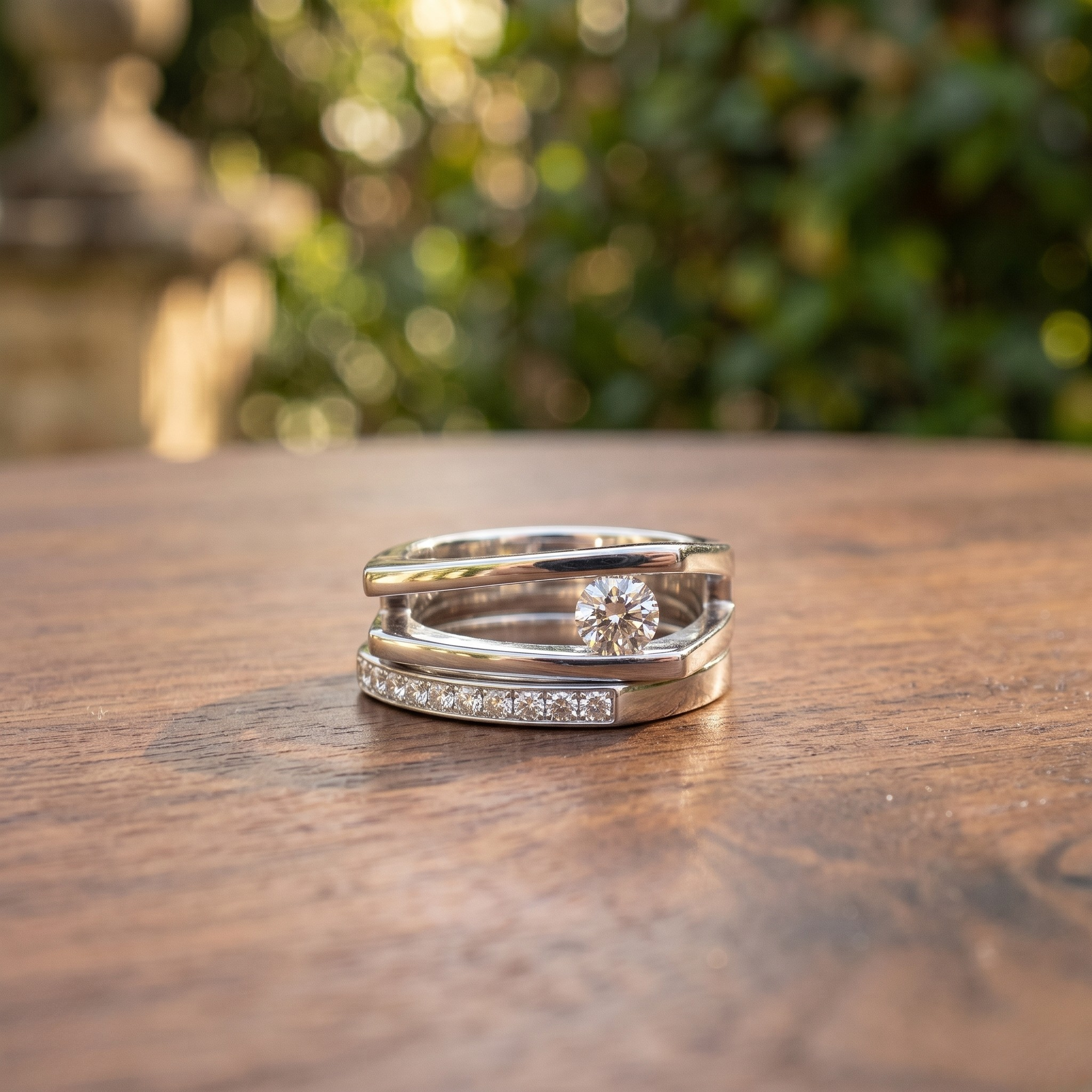 Geometric open-frame lab-grown diamond ring in white gold by Kiashaa Jewellery with 0.62 CTW of round diamonds.