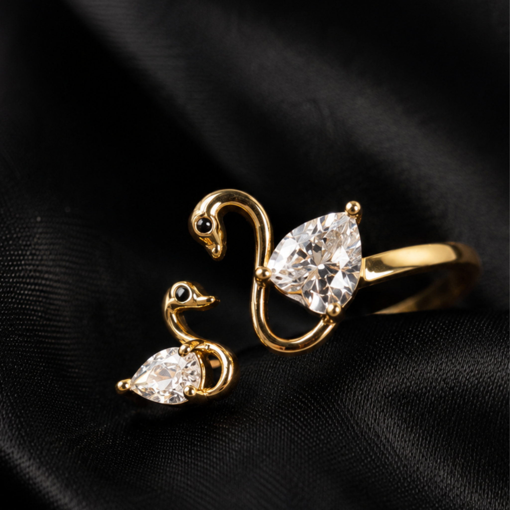 Swan Embrace 2.50 CTW lab-grown diamond ring by Kiashaa Jewellery with a 2 CT heart center and 0.50 CT pear side diamond.