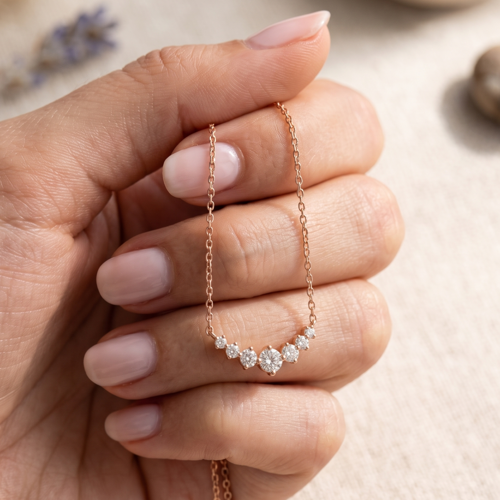 Lustre Barrel 0.59 CTW diamond bead necklace by Kiashaa Jewellery featuring 42 round diamonds in a polished white gold design.