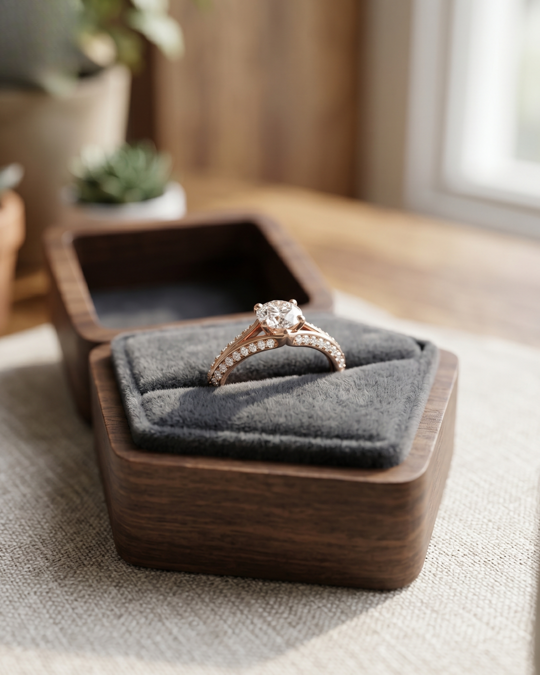 Luxury round lab-grown diamond crossover ring by Kiashaa Jewellery in rose gold for engagements and proposals.