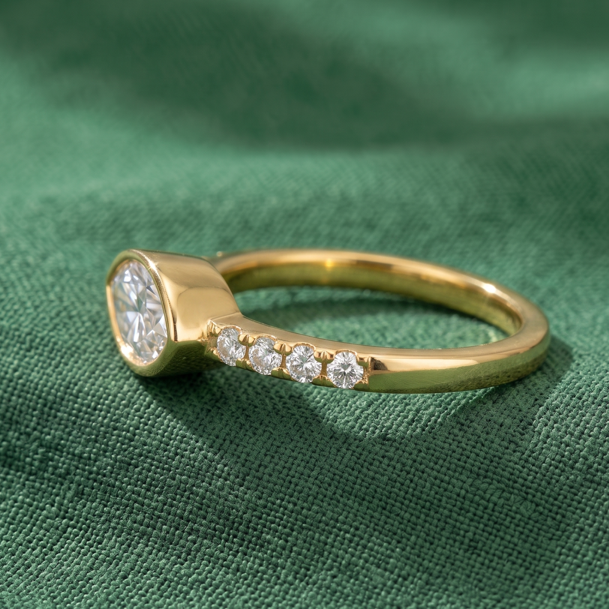 Yellow gold east-west marquise bezel engagement ring