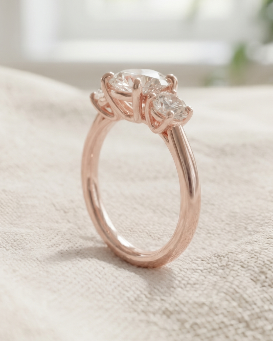 Luxury round and oval lab-grown diamond ring by Kiashaa Jewellery in rose gold for engagements and proposals.