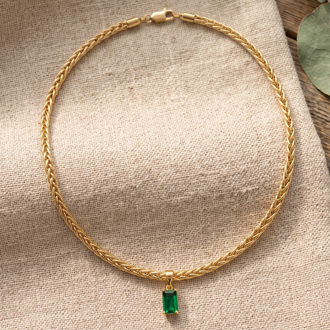 1.98 CT green emerald-cut pendant necklace in polished yellow gold.