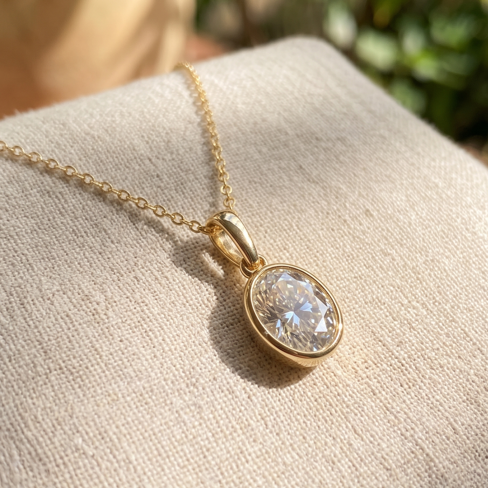 Lumière Oval 3 CT Diamond Bezel Pendant Necklace in 9K, 14K & 18K Gold
