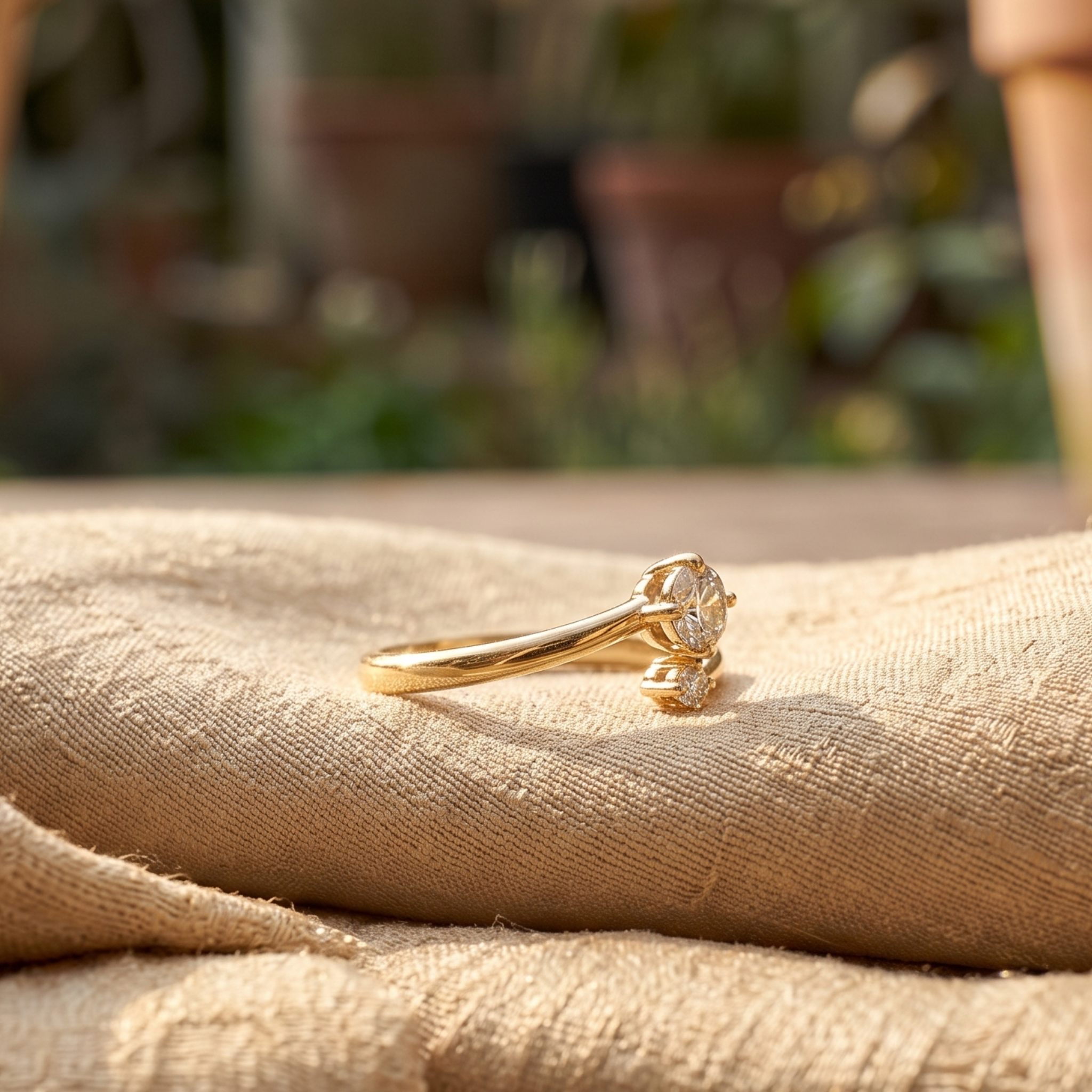 Kiashaa Jewellery 0.275 CTW round diamond bypass ring in polished yellow gold.