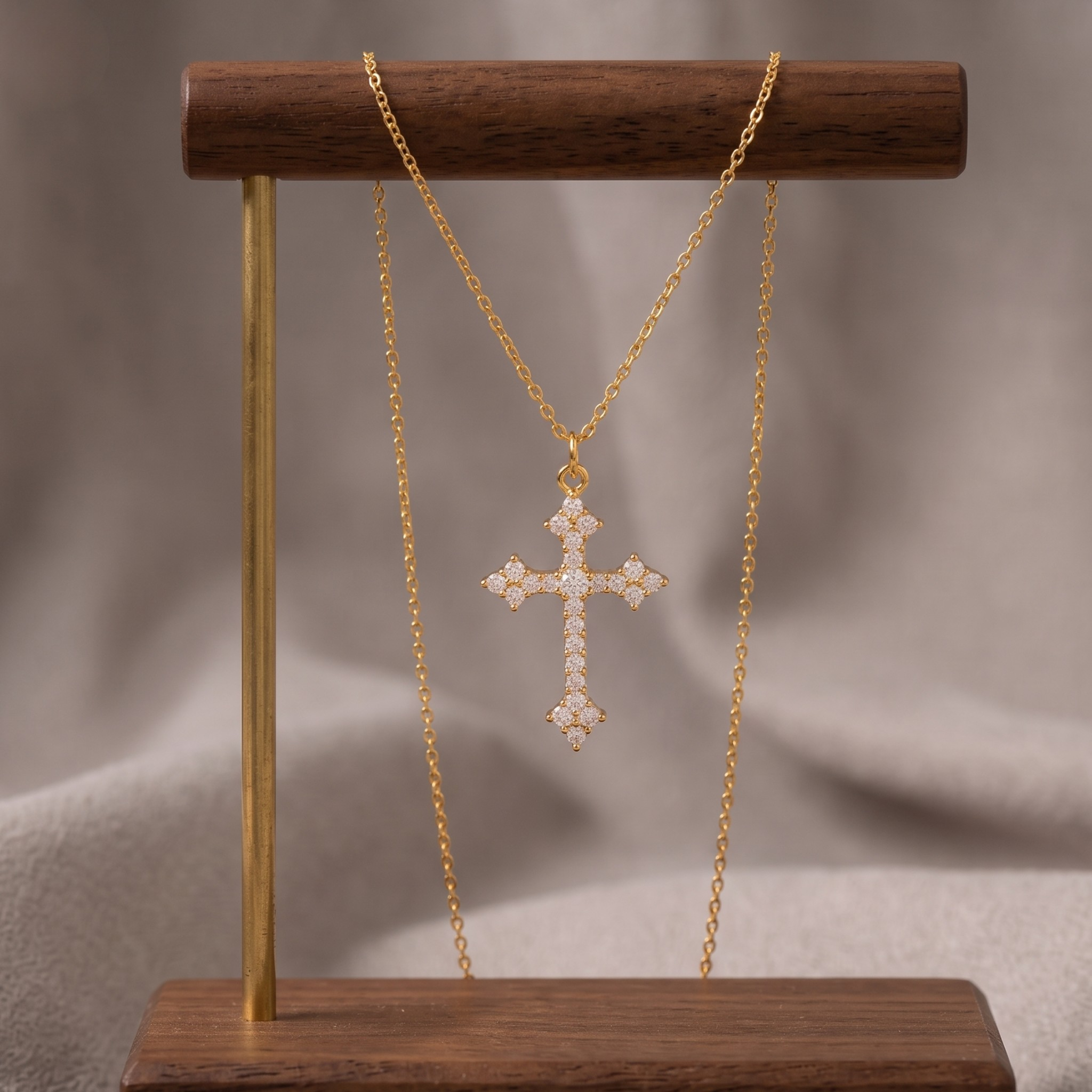 Handcrafted diamond cross necklace available in 9K, 14K and 18K gold.