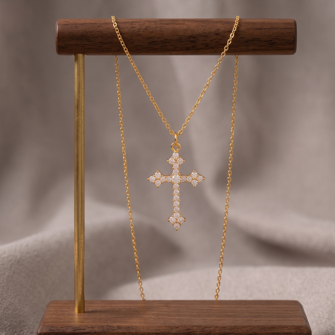 Handcrafted diamond cross necklace available in 9K, 14K and 18K gold.