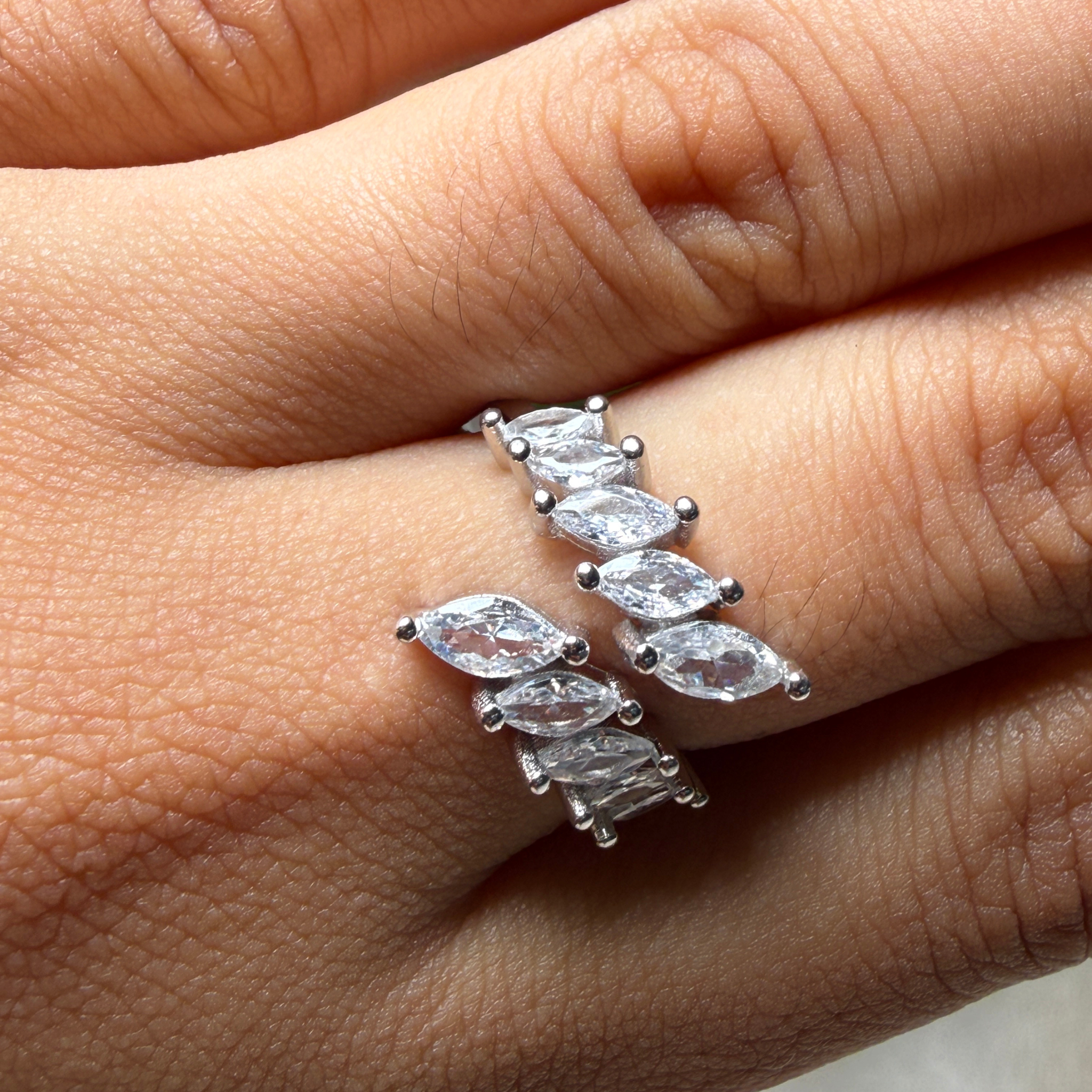 Ten marquise lab-grown diamond open wrap ring in white gold by Kiashaa Jewellery.