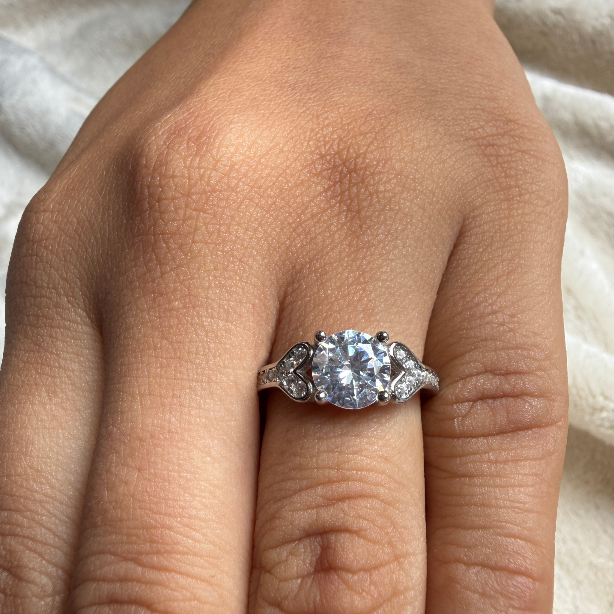 Round lab-grown diamond heart solitaire ring in white gold by Kiashaa Jewellery.