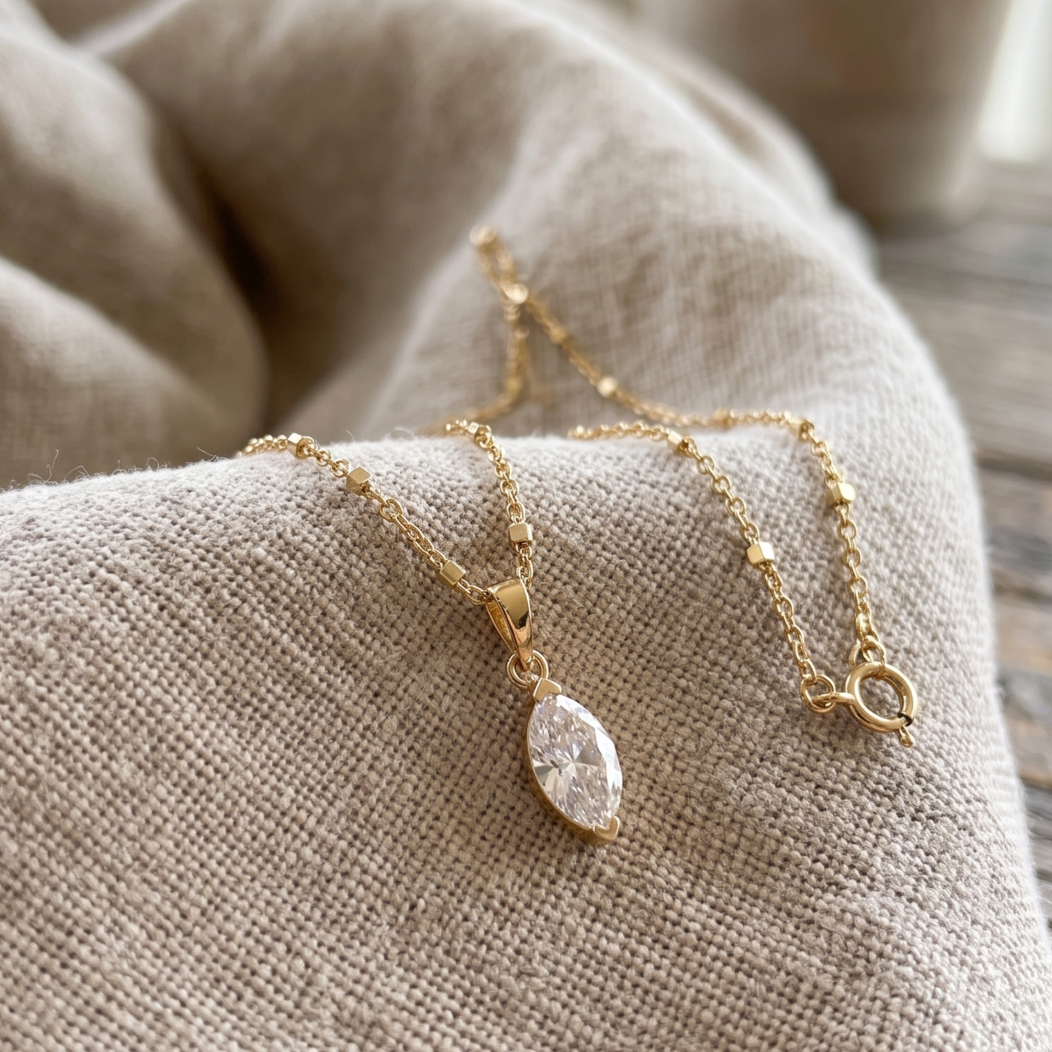 Eternal Marquise 0.66 CT solitaire pendant necklace by Kiashaa Jewellery featuring a 9 × 4.5 mm marquise center stone.