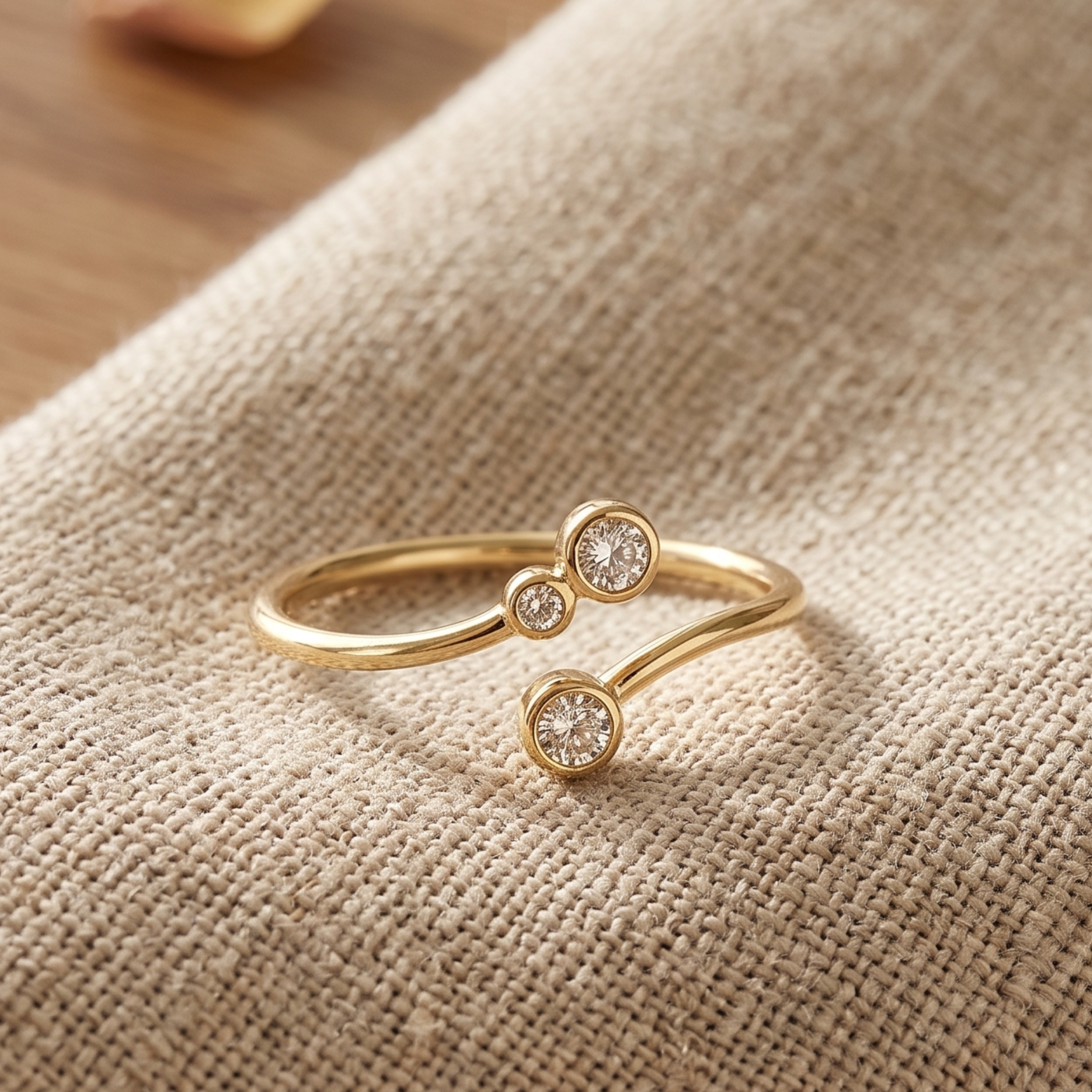 Kiashaa Jewellery 0.295 CTW round diamond open bypass ring in polished yellow gold.